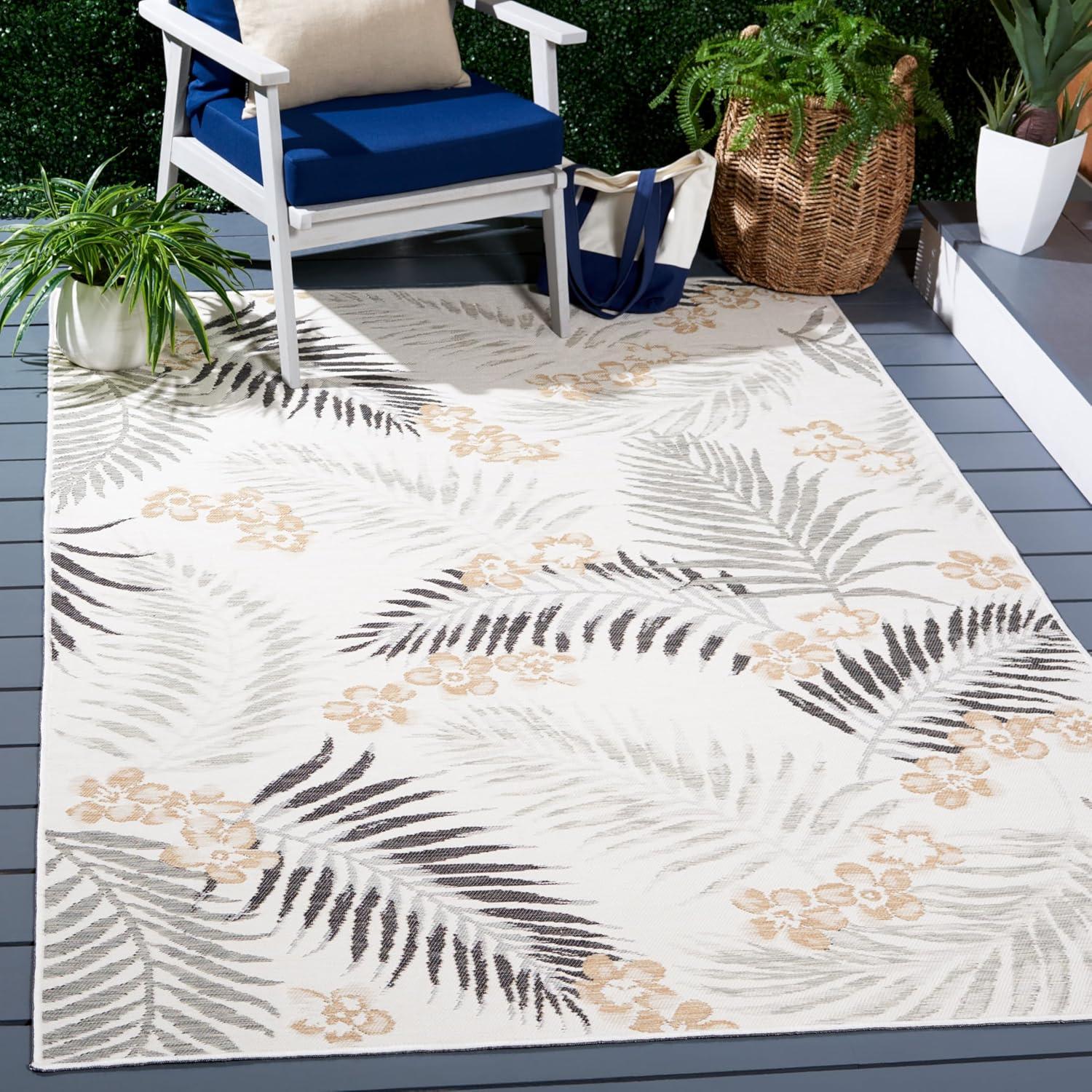 image:imageSAFAVIEH Washable Rug Outdoor Sunrise Collection 8 x 10 Ivory amp Blue Gold NonShedding amp Easy to Clean Ideal for Patio Backyard Mudroom SUN675AIvoryGrey Black