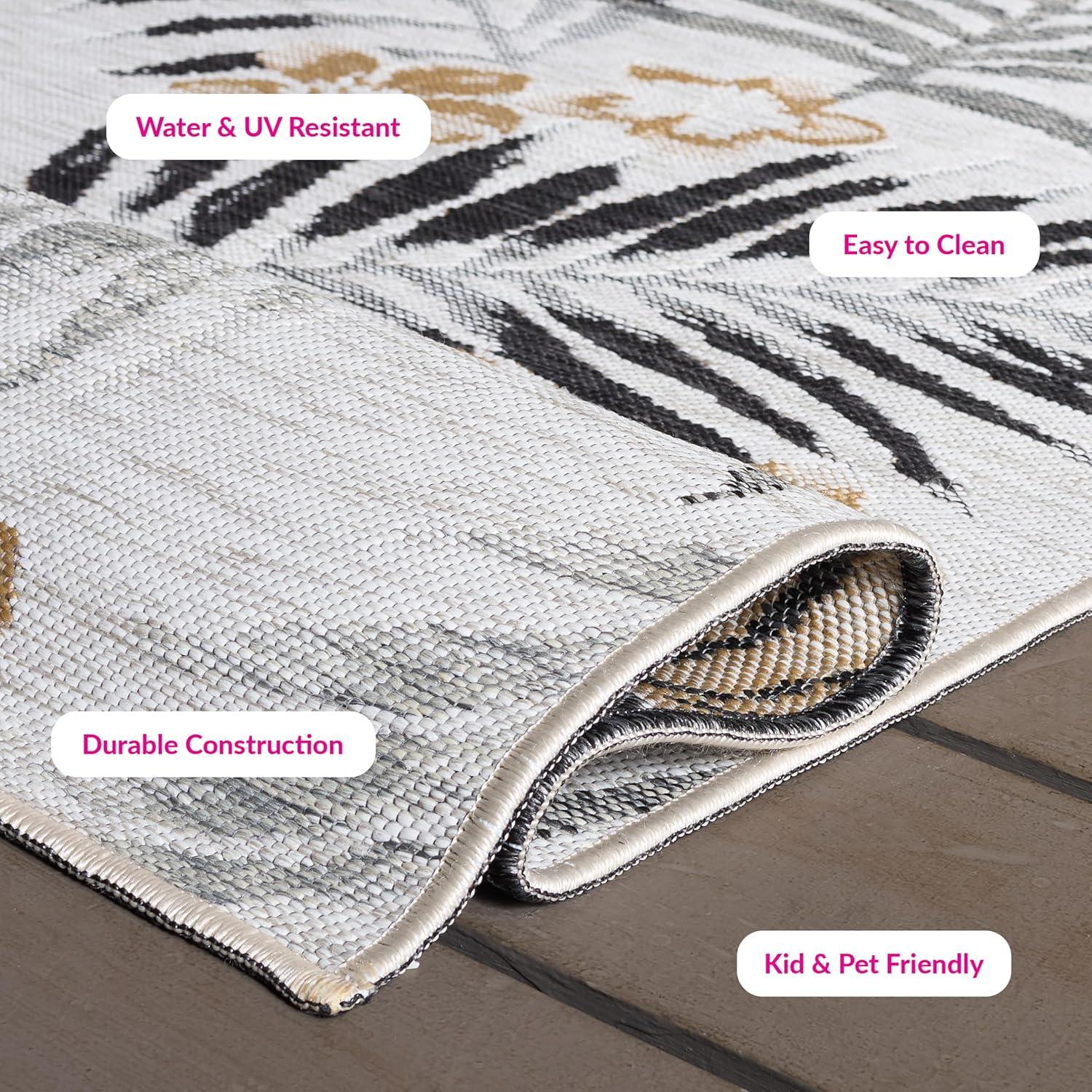 image:imageSAFAVIEH Washable Rug Outdoor Sunrise Collection 8 x 10 Ivory amp Blue Gold NonShedding amp Easy to Clean Ideal for Patio Backyard Mudroom SUN675AIvoryGrey Black