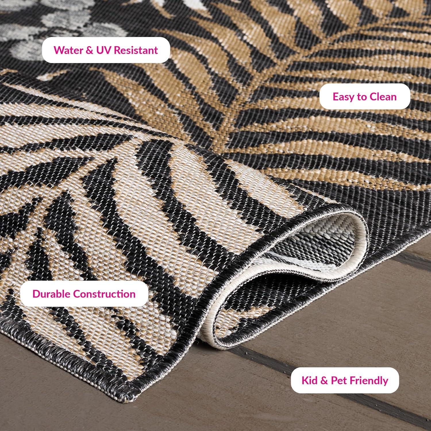 image:imageSAFAVIEH Washable Rug Outdoor Sunrise Collection 8 x 10 Ivory amp Blue Gold NonShedding amp Easy to Clean Ideal for Patio Backyard Mudroom SUN675AIvoryGrey Black