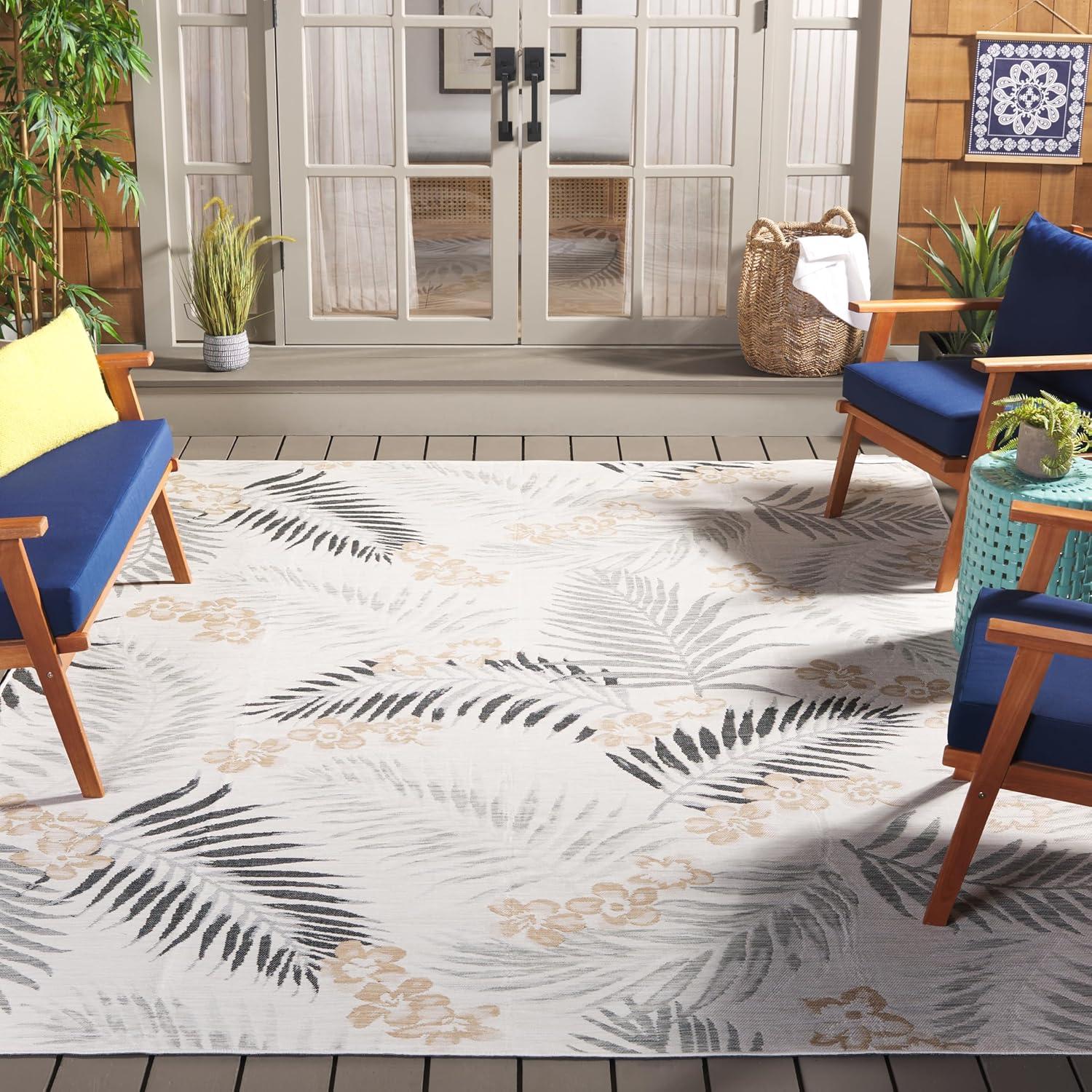 image:imageSAFAVIEH Washable Rug Outdoor Sunrise Collection 8 x 10 Ivory amp Blue Gold NonShedding amp Easy to Clean Ideal for Patio Backyard Mudroom SUN675AIvoryGrey Black