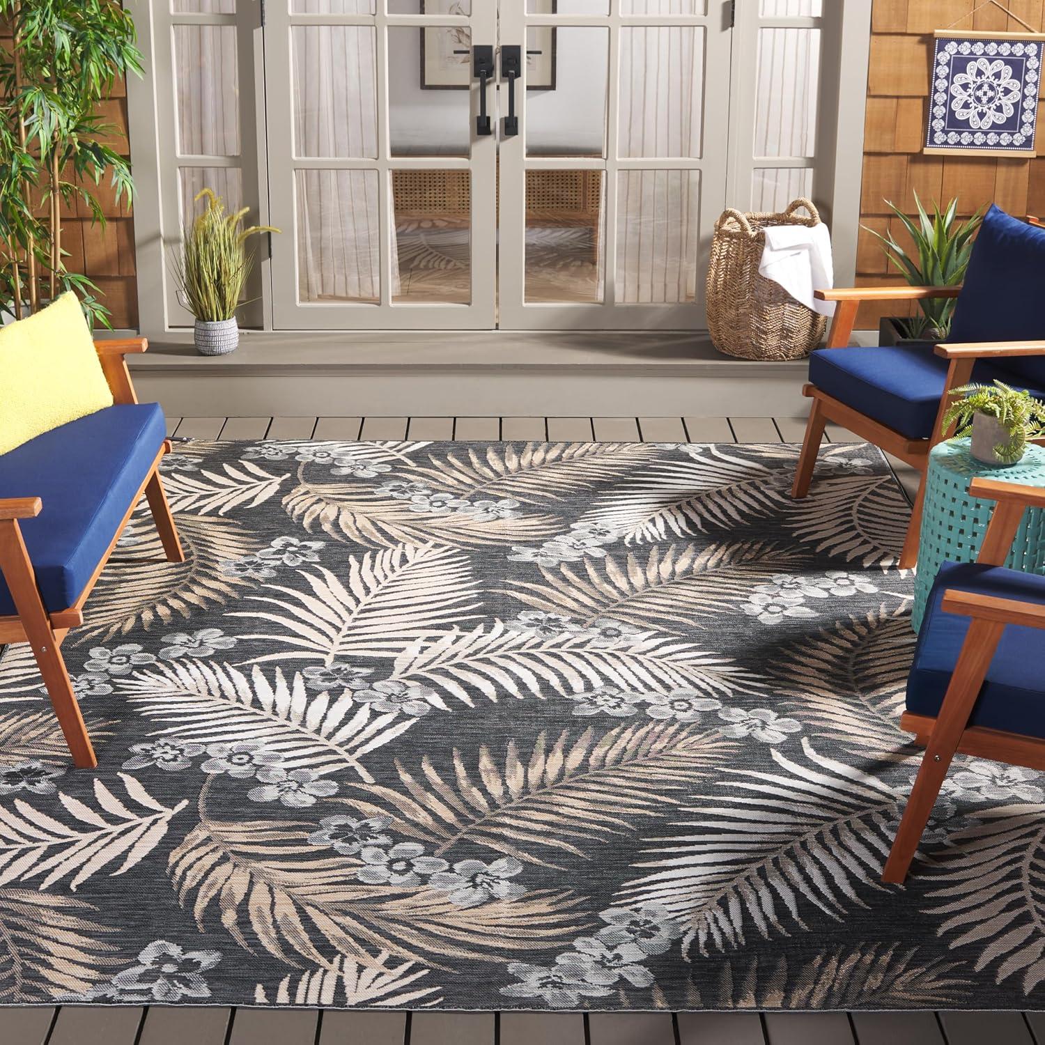 image:imageSAFAVIEH Washable Rug Outdoor Sunrise Collection 8 x 10 Ivory amp Blue Gold NonShedding amp Easy to Clean Ideal for Patio Backyard Mudroom SUN675AIvoryGrey Black