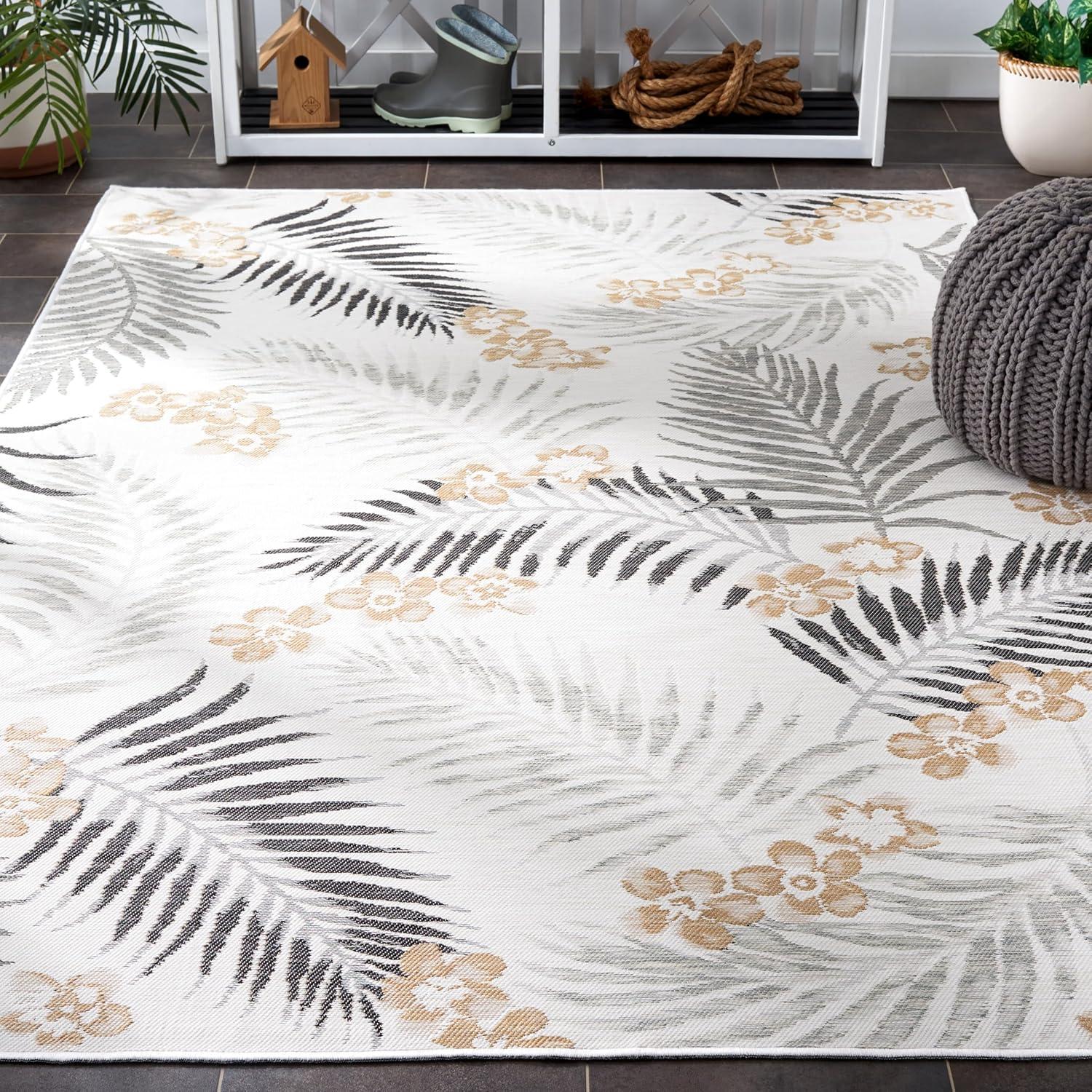 image:imageSAFAVIEH Washable Rug Outdoor Sunrise Collection 8 x 10 Ivory amp Blue Gold NonShedding amp Easy to Clean Ideal for Patio Backyard Mudroom SUN675AIvoryGrey Black