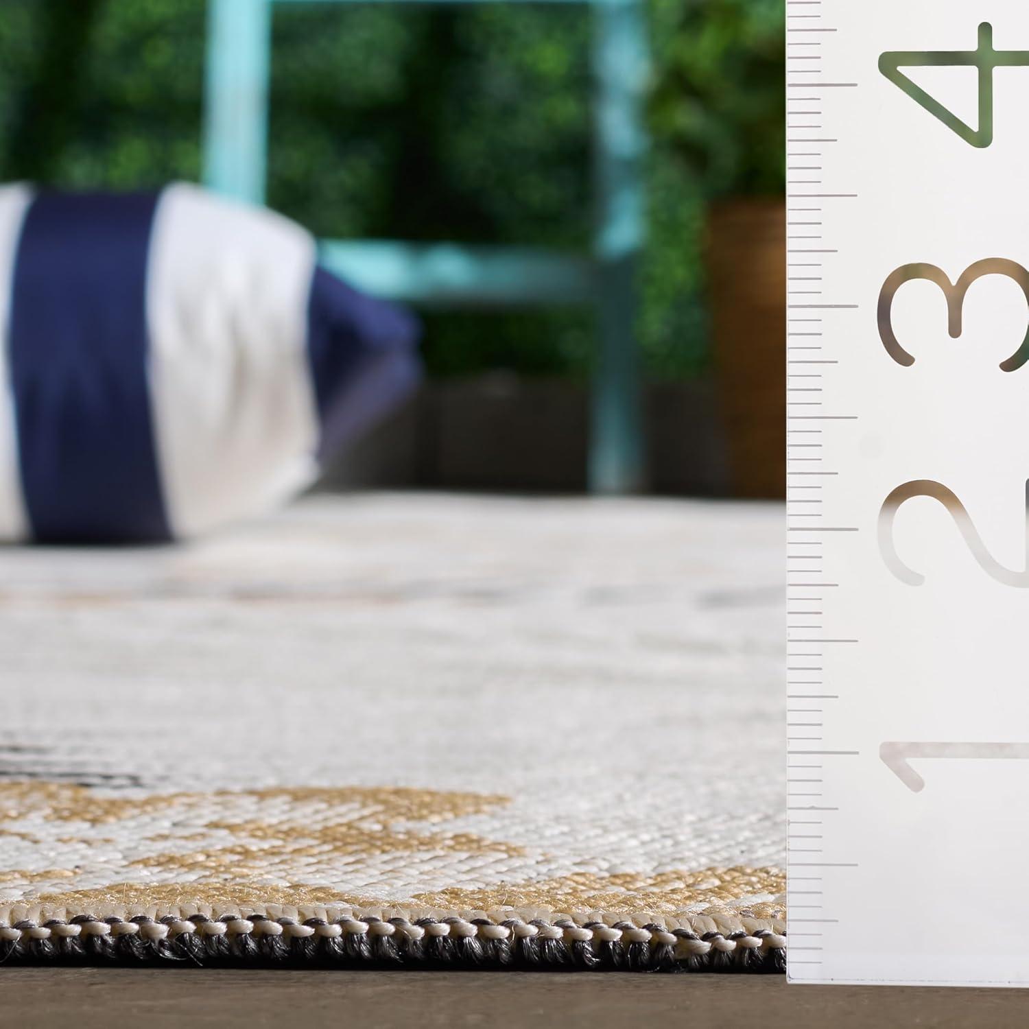 image:imageSAFAVIEH Washable Rug Outdoor Sunrise Collection 8 x 10 Ivory amp Blue Gold NonShedding amp Easy to Clean Ideal for Patio Backyard Mudroom SUN675AIvoryGrey Black