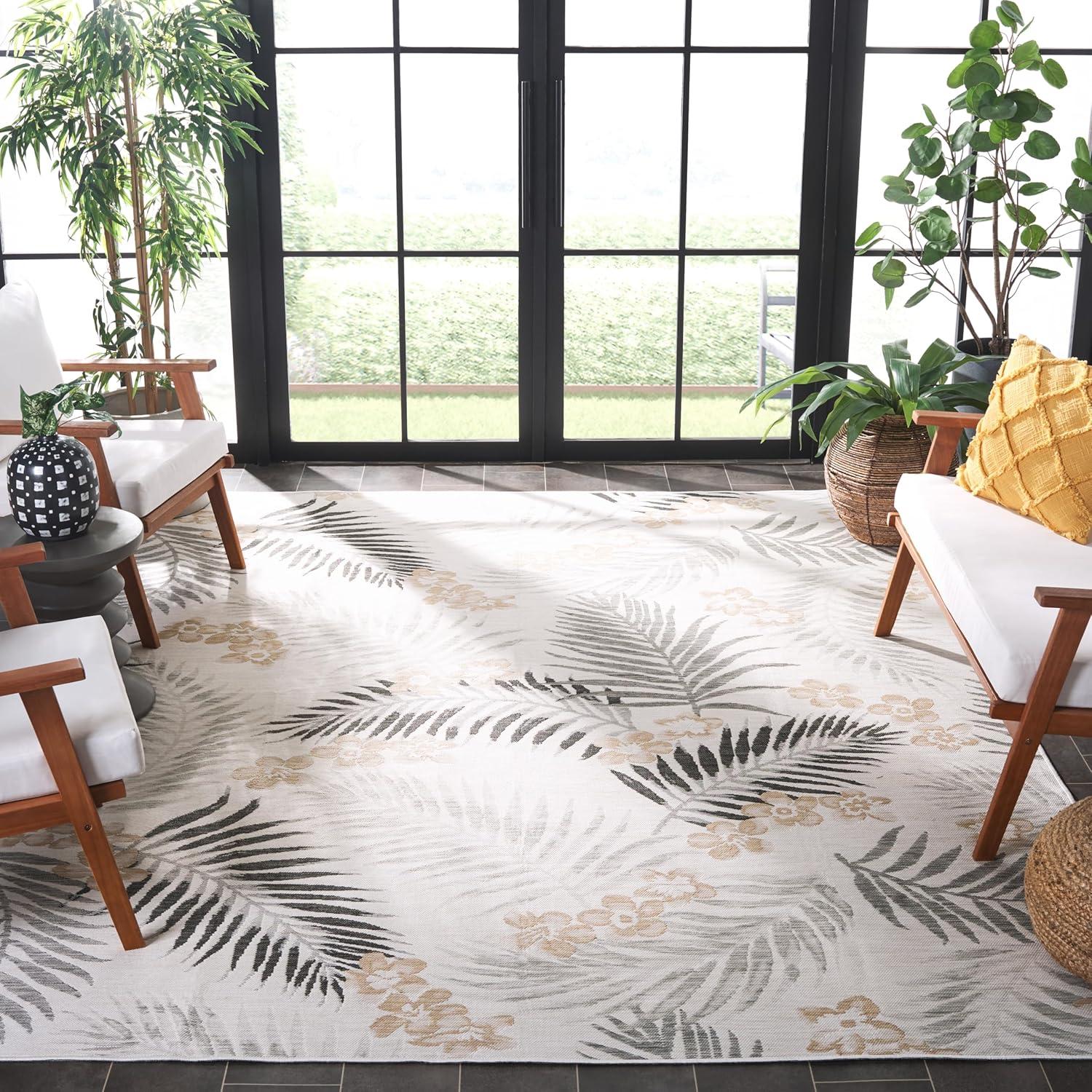 image:imageSAFAVIEH Washable Rug Outdoor Sunrise Collection 8 x 10 Ivory amp Blue Gold NonShedding amp Easy to Clean Ideal for Patio Backyard Mudroom SUN675AIvoryGrey Black
