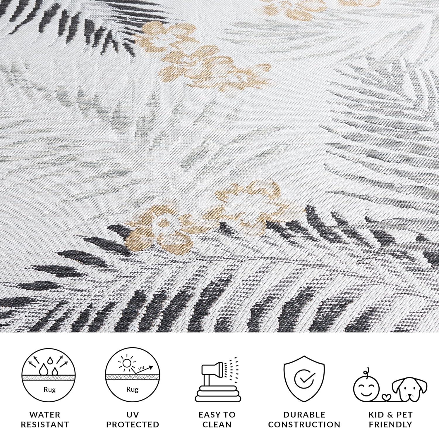 image:imageSAFAVIEH Washable Rug Outdoor Sunrise Collection 8 x 10 Ivory amp Blue Gold NonShedding amp Easy to Clean Ideal for Patio Backyard Mudroom SUN675AIvoryGrey Black