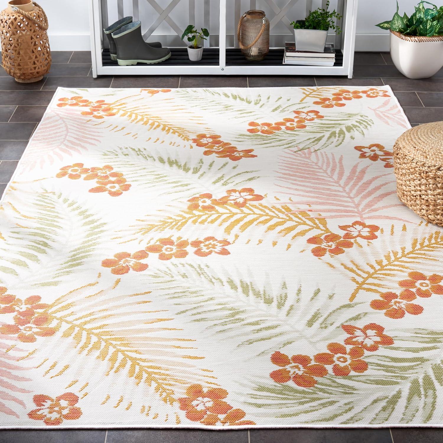 image:imageSAFAVIEH Washable Rug Outdoor Sunrise Collection 8 x 10 Ivory amp Blue Gold NonShedding amp Easy to Clean Ideal for Patio Backyard Mudroom SUN675AIvoryRust Sage