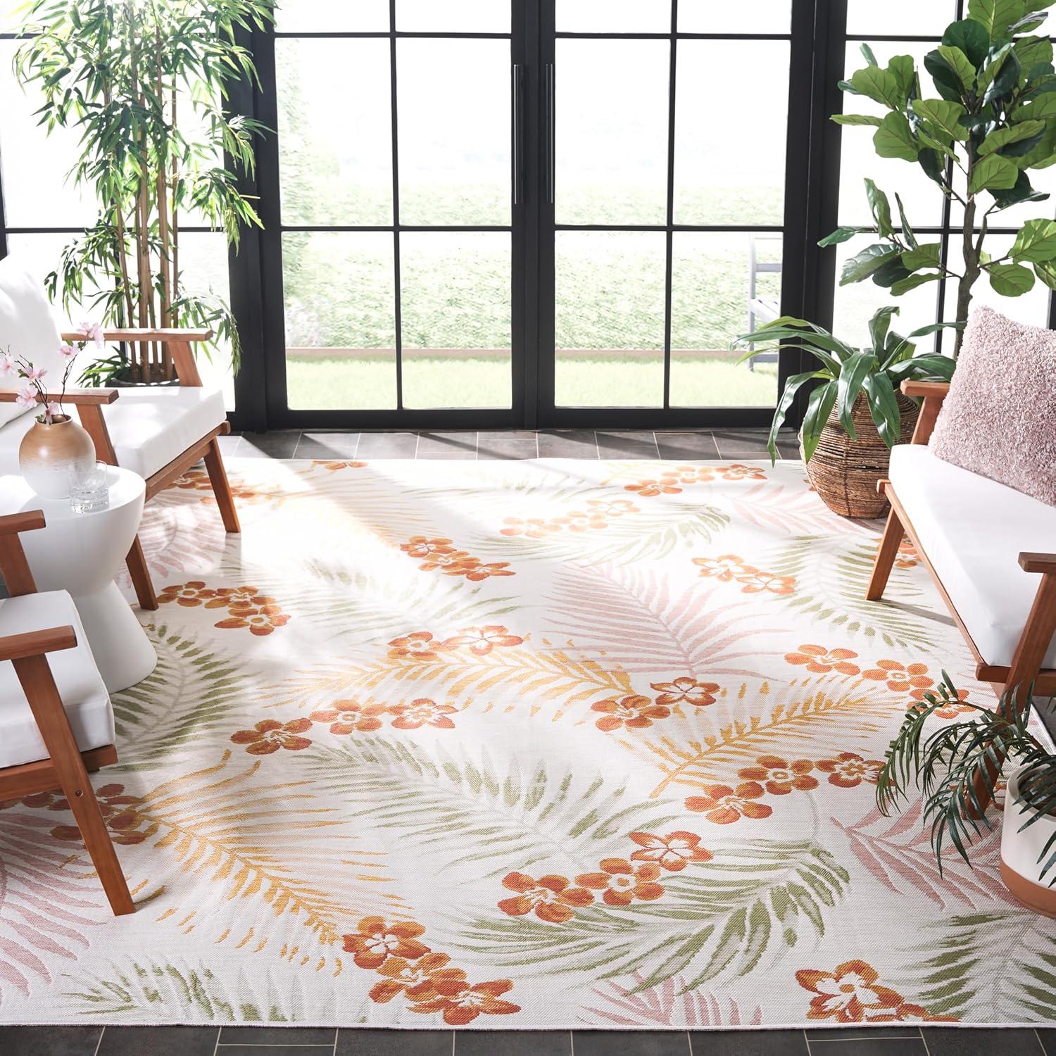image:imageSAFAVIEH Washable Rug Outdoor Sunrise Collection 8 x 10 Ivory amp Blue Gold NonShedding amp Easy to Clean Ideal for Patio Backyard Mudroom SUN675AIvoryRust Sage