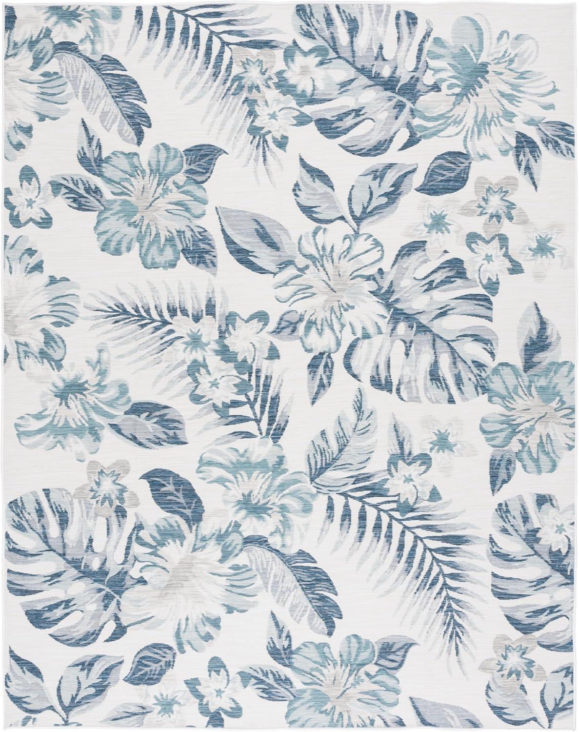 image:imageSAFAVIEH Washable Rug Outdoor Sunrise Collection 8 x 10 Ivory amp Rust Blue NonShedding amp Easy to Clean Ideal for Patio Backyard Mudroom SUN671CIvoryBlue Grey