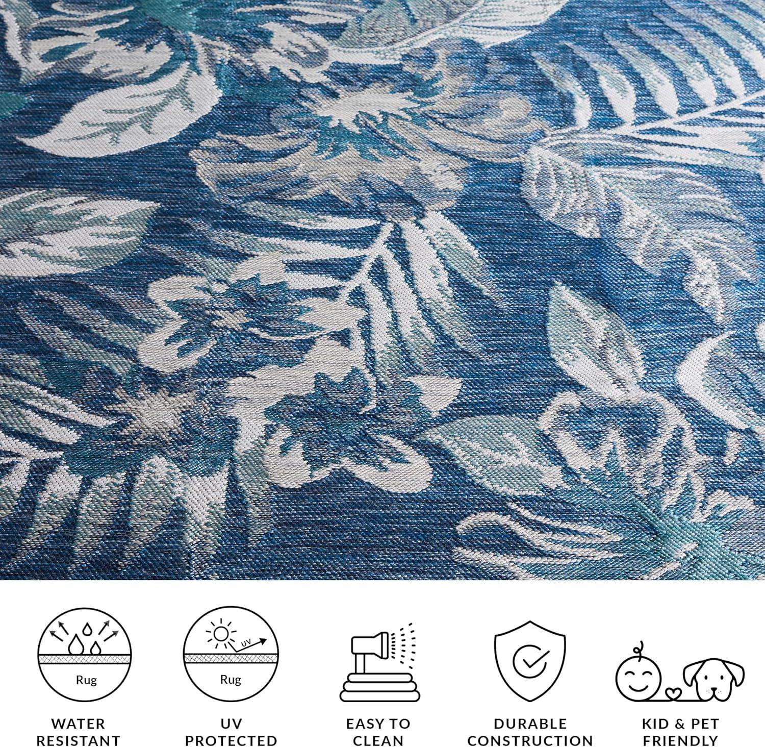 image:imageSAFAVIEH Washable Rug Outdoor Sunrise Collection 8 x 10 Ivory amp Rust Blue NonShedding amp Easy to Clean Ideal for Patio Backyard Mudroom SUN671CIvoryBlue Grey