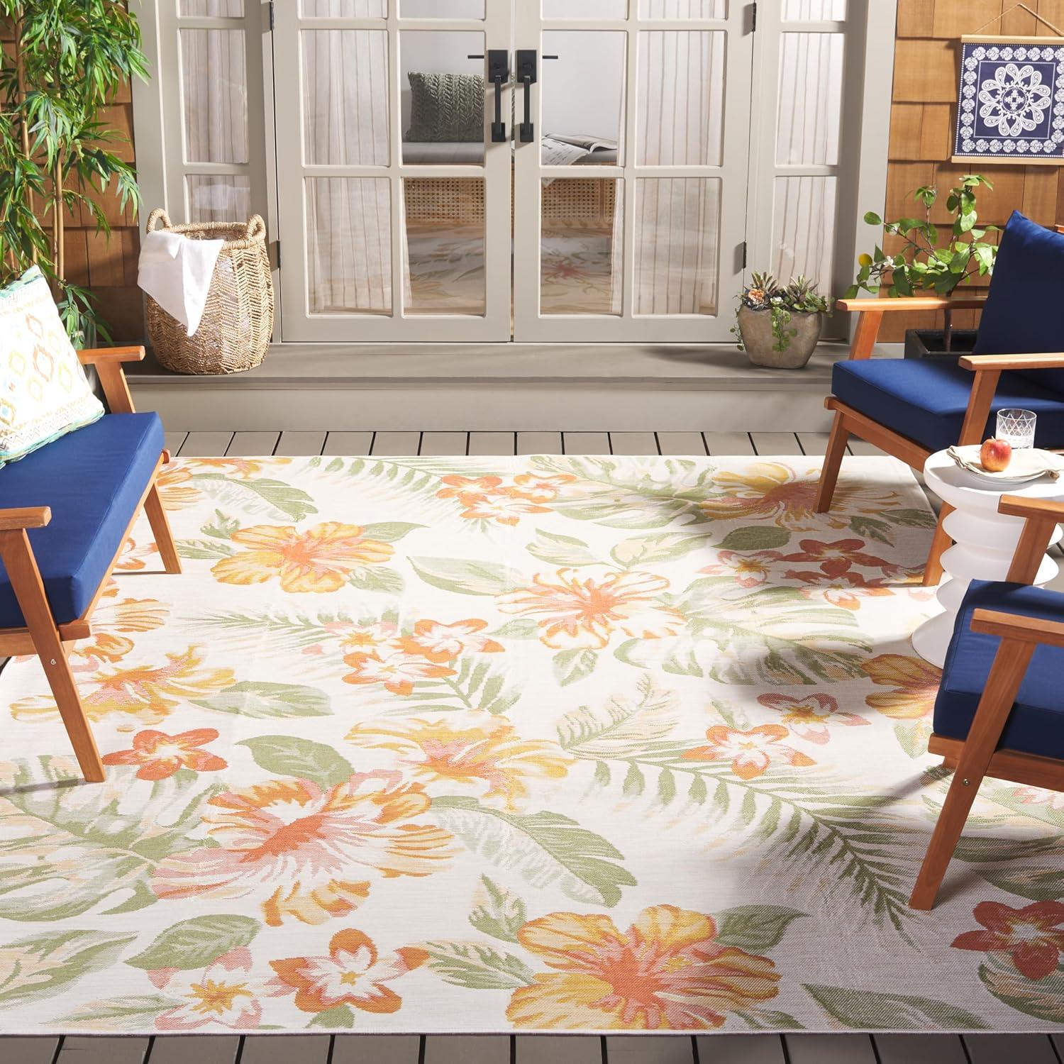 image:imageSAFAVIEH Washable Rug Outdoor Sunrise Collection 8 x 10 Ivory amp Rust Blue NonShedding amp Easy to Clean Ideal for Patio Backyard Mudroom SUN671CIvoryRust Sage