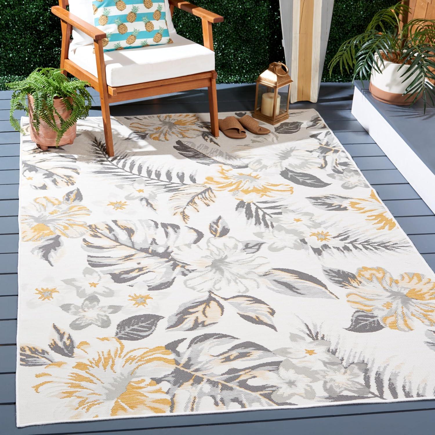 image:imageSAFAVIEH Washable Rug Outdoor Sunrise Collection 8 x 10 Ivory amp Rust Blue NonShedding amp Easy to Clean Ideal for Patio Backyard Mudroom SUN671CIvoryGrey Gold