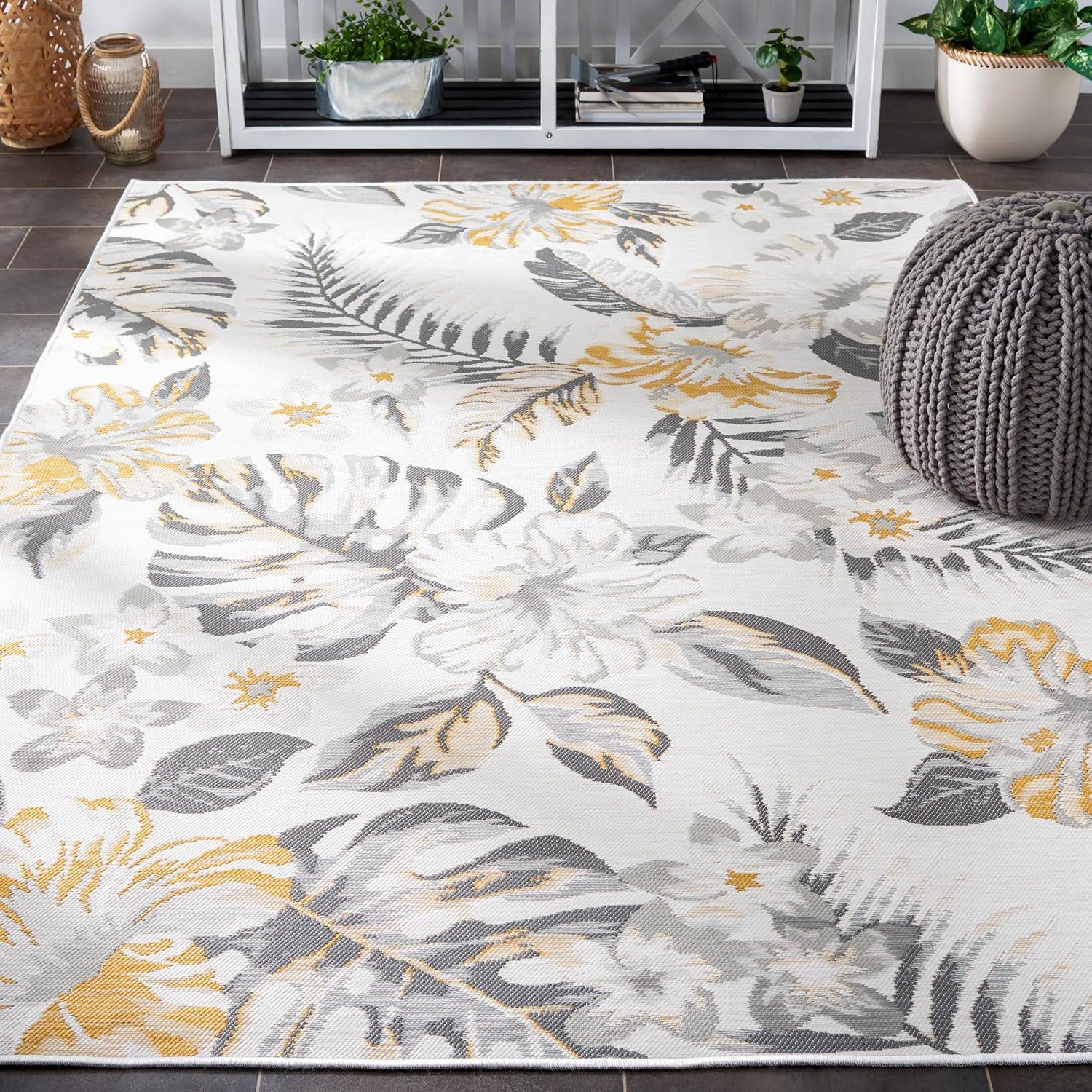 image:imageSAFAVIEH Washable Rug Outdoor Sunrise Collection 8 x 10 Ivory amp Rust Blue NonShedding amp Easy to Clean Ideal for Patio Backyard Mudroom SUN671CIvoryGrey Gold
