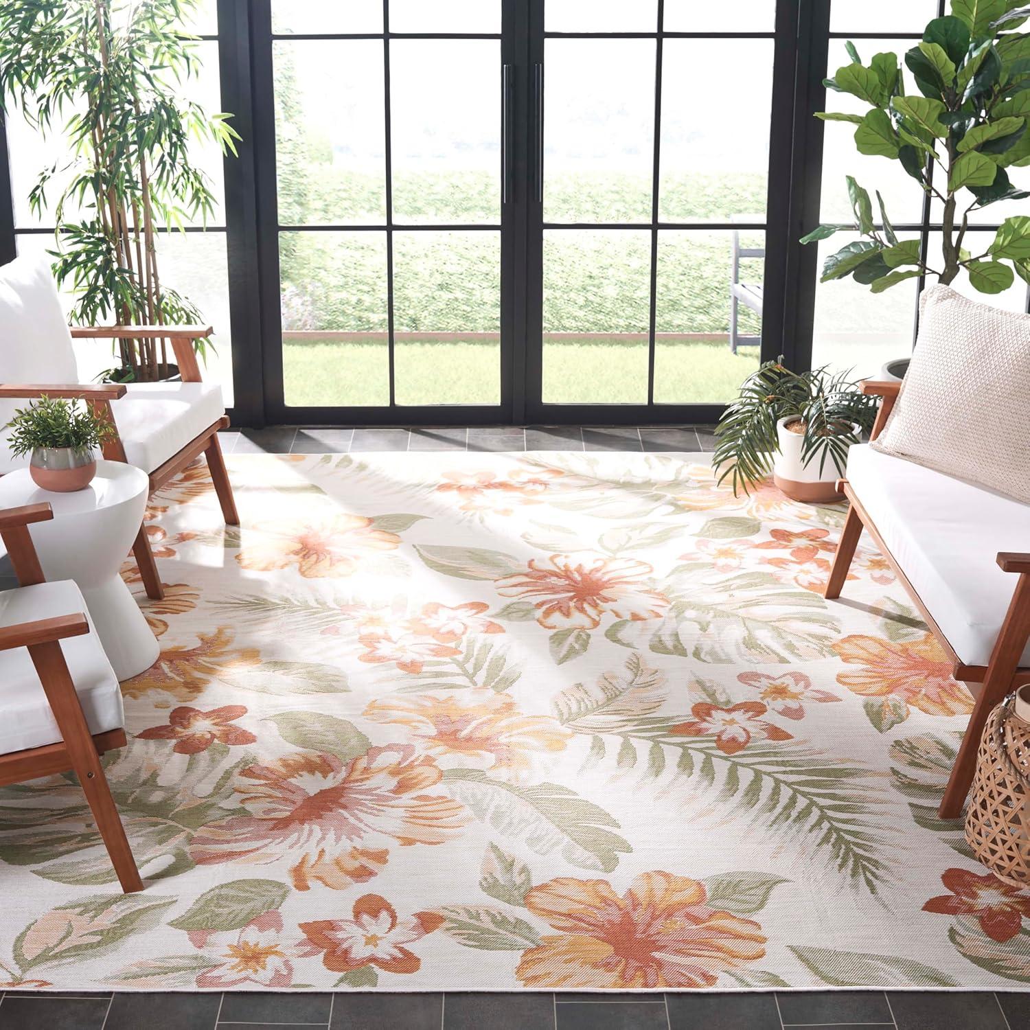 image:imageSAFAVIEH Washable Rug Outdoor Sunrise Collection 8 x 10 Ivory amp Rust Blue NonShedding amp Easy to Clean Ideal for Patio Backyard Mudroom SUN671CIvoryRust Sage