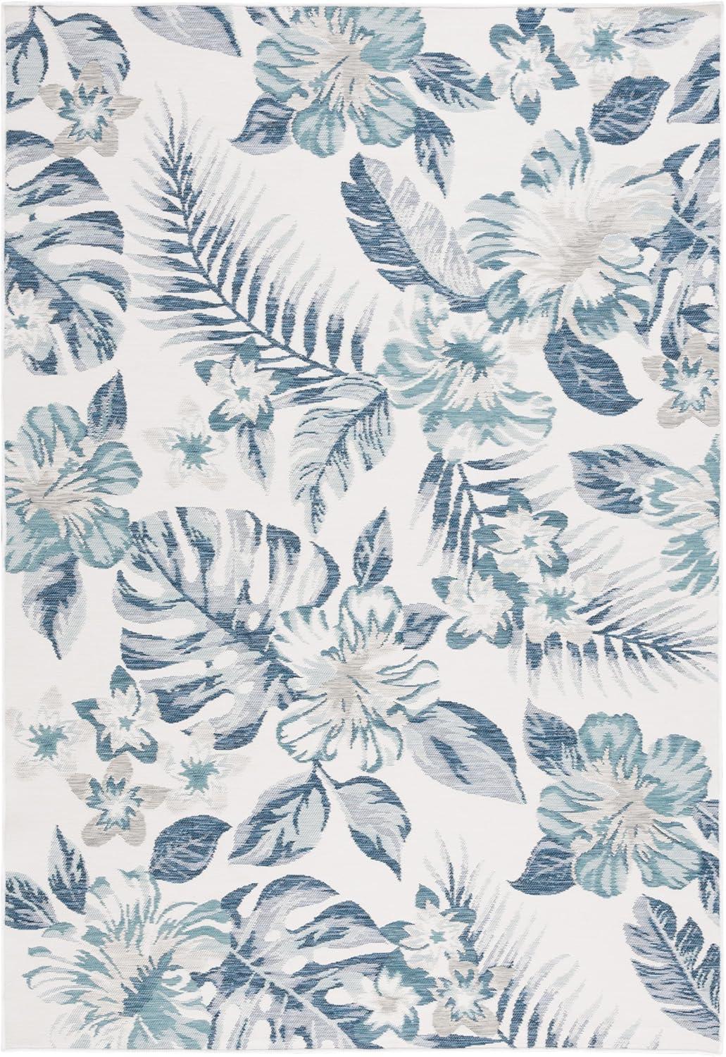 image:imageSAFAVIEH Washable Rug Outdoor Sunrise Collection 8 x 10 Ivory amp Rust Blue NonShedding amp Easy to Clean Ideal for Patio Backyard Mudroom SUN671CIvoryBlue Grey