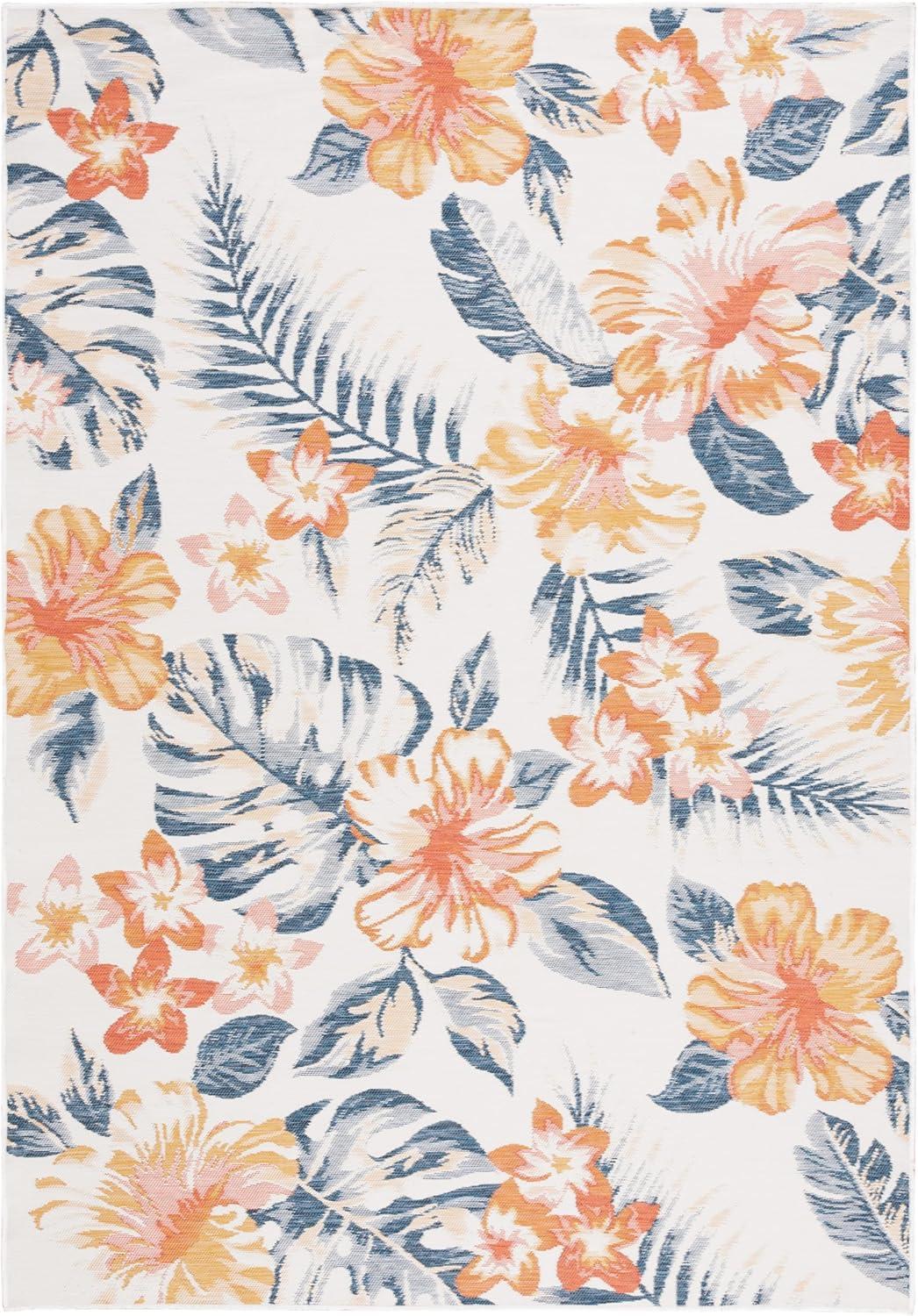 image:imageSAFAVIEH Washable Rug Outdoor Sunrise Collection 8 x 10 Ivory amp Rust Blue NonShedding amp Easy to Clean Ideal for Patio Backyard Mudroom SUN671CIvoryRust Blue