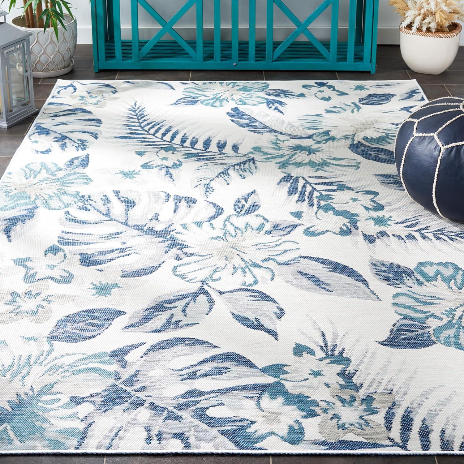 image:imageSAFAVIEH Washable Rug Outdoor Sunrise Collection 8 x 10 Ivory amp Rust Blue NonShedding amp Easy to Clean Ideal for Patio Backyard Mudroom SUN671CIvoryBlue Grey