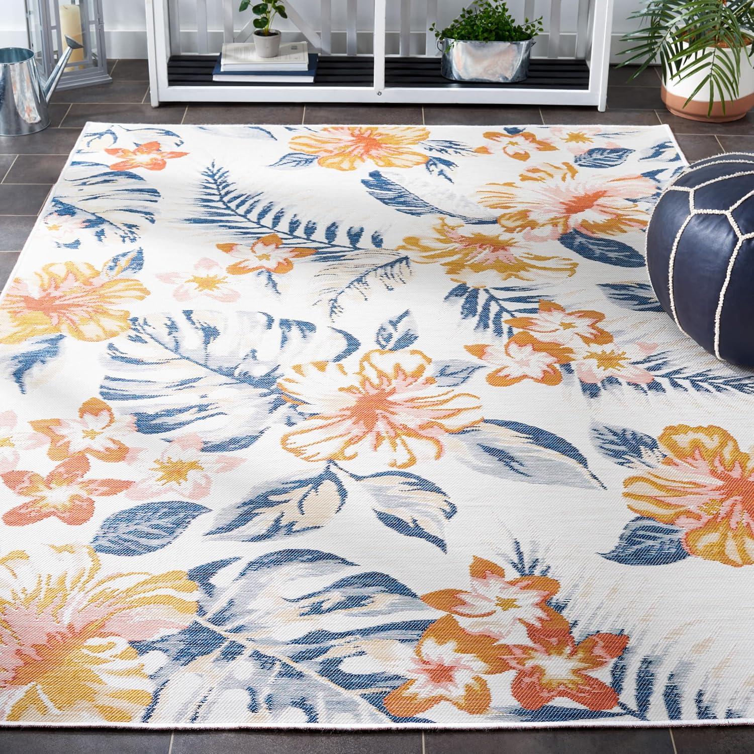 image:imageSAFAVIEH Washable Rug Outdoor Sunrise Collection 8 x 10 Ivory amp Rust Blue NonShedding amp Easy to Clean Ideal for Patio Backyard Mudroom SUN671CIvoryRust Blue