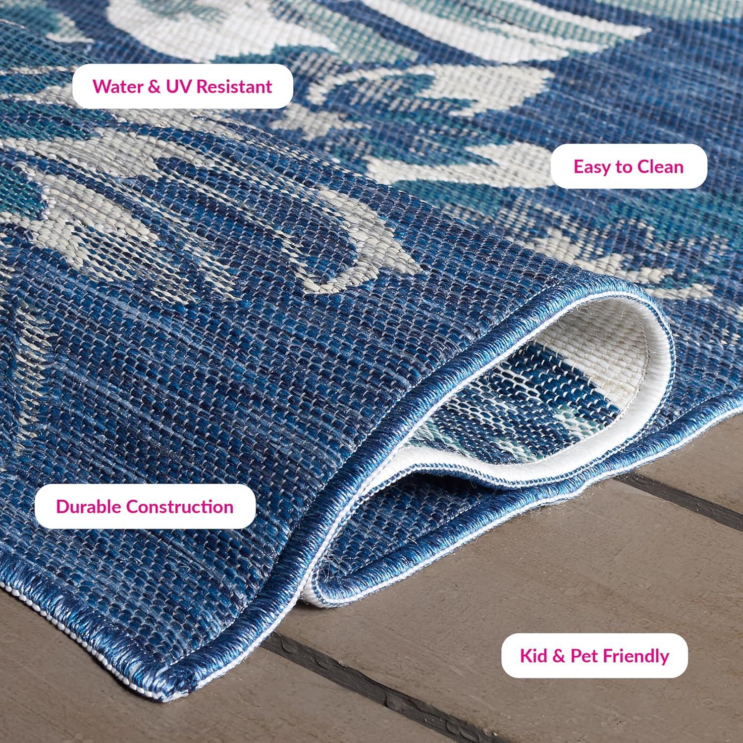 image:imageSAFAVIEH Washable Rug Outdoor Sunrise Collection 8 x 10 Ivory amp Rust Blue NonShedding amp Easy to Clean Ideal for Patio Backyard Mudroom SUN671CIvoryBlue Grey