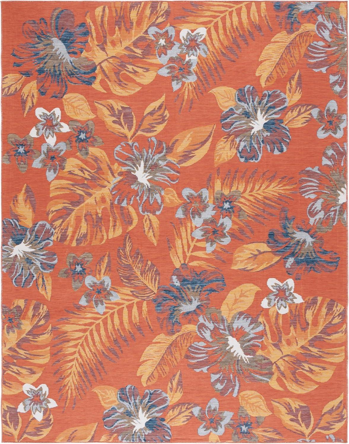 image:imageSAFAVIEH Washable Rug Outdoor Sunrise Collection 8 x 10 Ivory amp Rust Blue NonShedding amp Easy to Clean Ideal for Patio Backyard Mudroom SUN671CIvoryRust Blue
