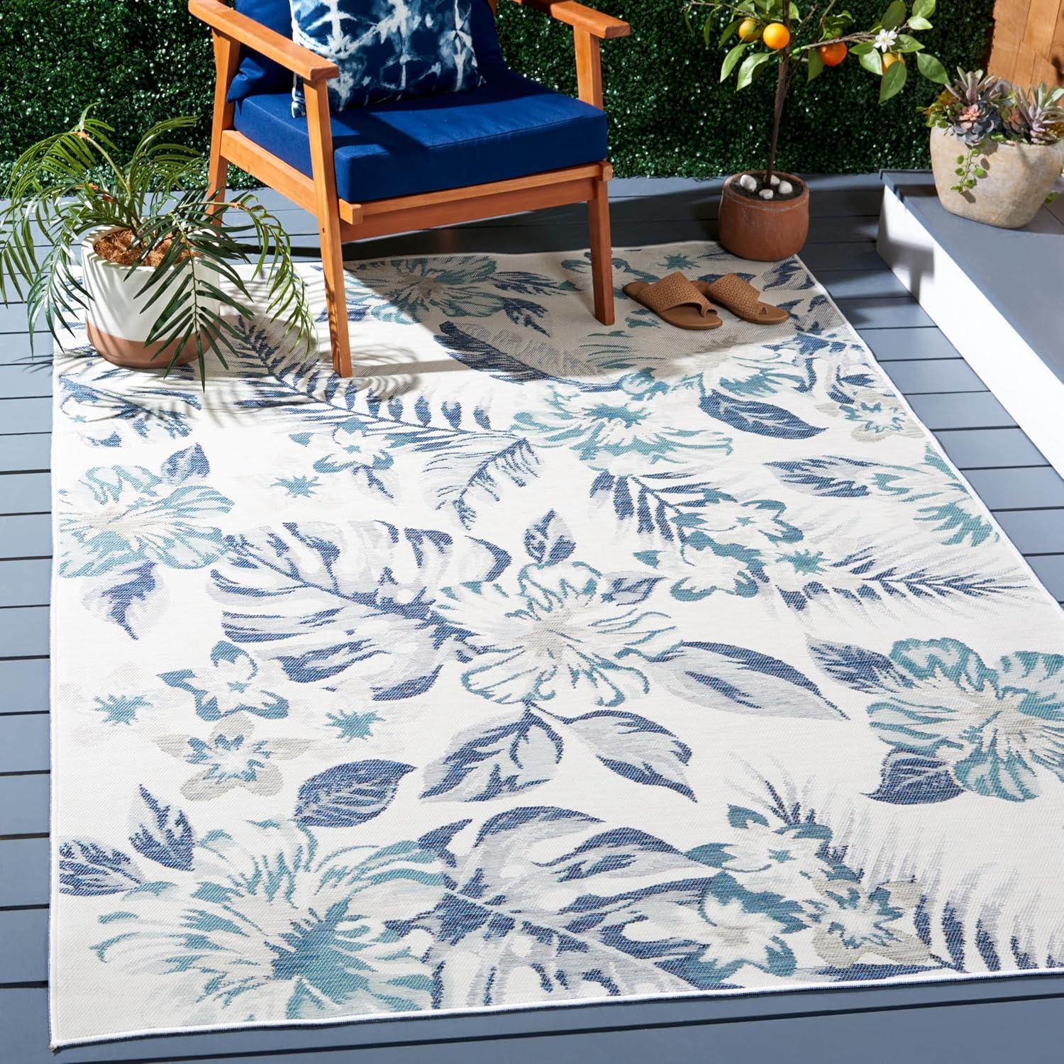 image:imageSAFAVIEH Washable Rug Outdoor Sunrise Collection 8 x 10 Ivory amp Rust Blue NonShedding amp Easy to Clean Ideal for Patio Backyard Mudroom SUN671CIvoryBlue Grey