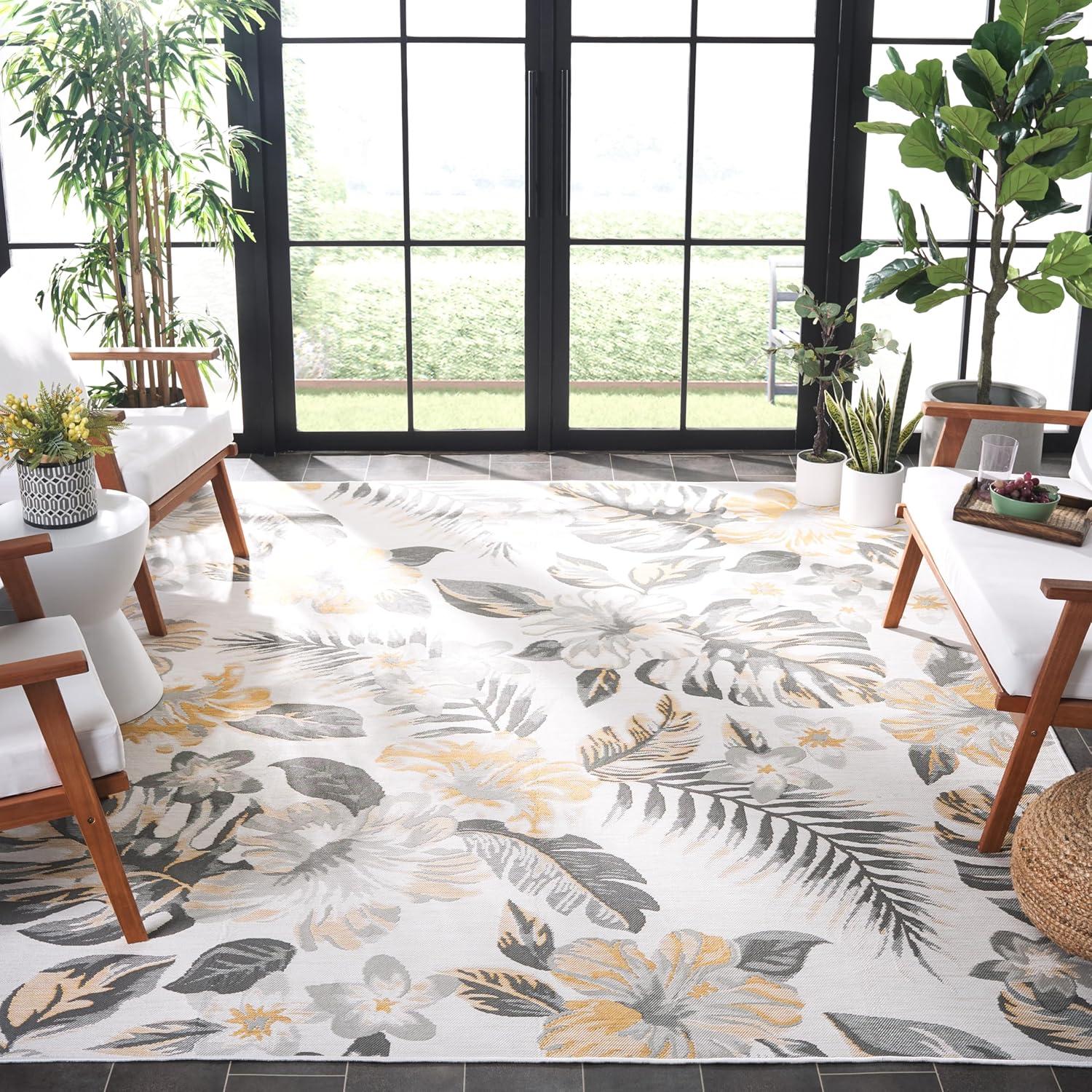 image:imageSAFAVIEH Washable Rug Outdoor Sunrise Collection 8 x 10 Ivory amp Rust Blue NonShedding amp Easy to Clean Ideal for Patio Backyard Mudroom SUN671CIvoryGrey Gold