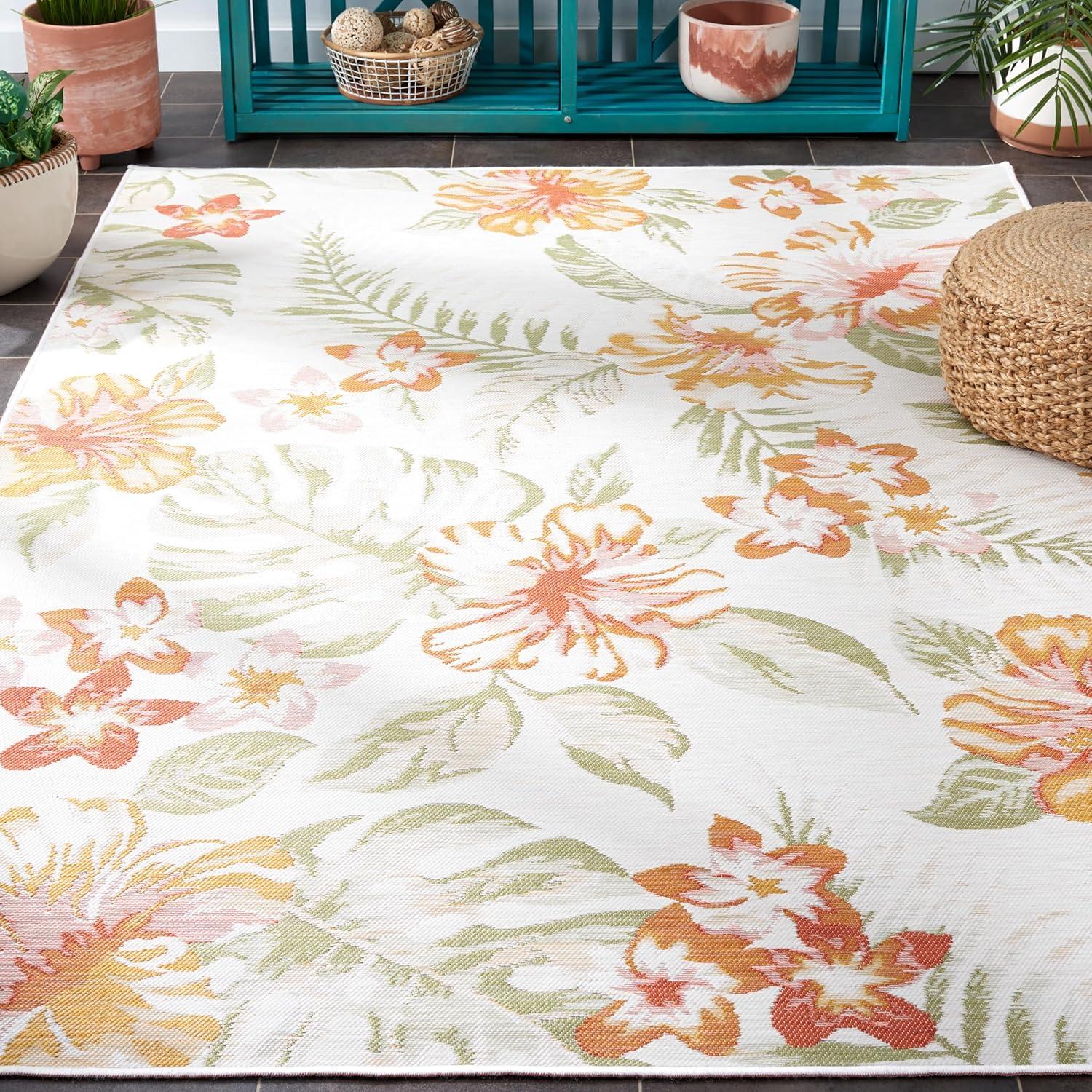 image:imageSAFAVIEH Washable Rug Outdoor Sunrise Collection 8 x 10 Ivory amp Rust Blue NonShedding amp Easy to Clean Ideal for Patio Backyard Mudroom SUN671CIvoryRust Sage