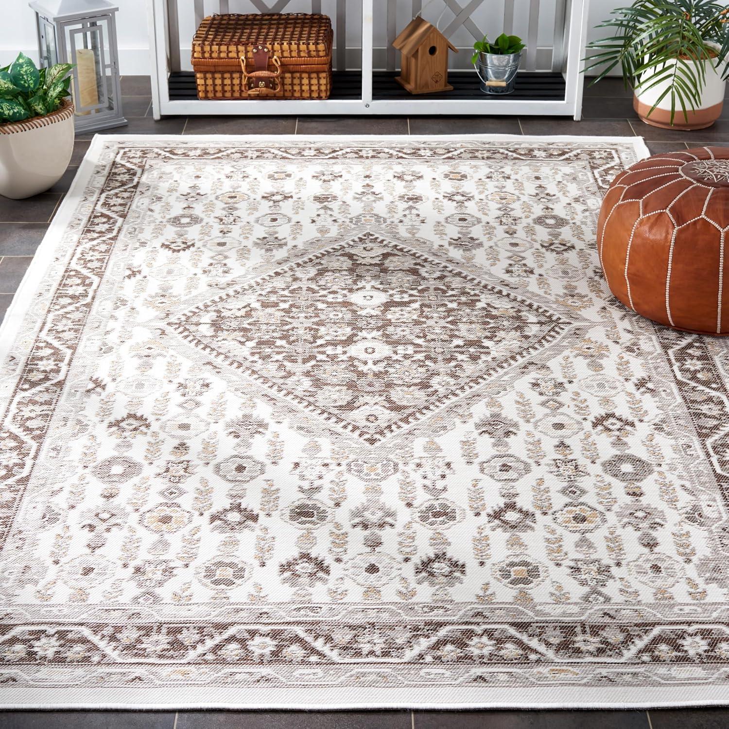 image:imageSAFAVIEH Washable Rug Outdoor Sunrise Collection 8 x 10 Ivory amp Rust Sage NonShedding amp Easy to Clean Ideal for Patio Backyard Mudroom SUN620AGreyBeige Black