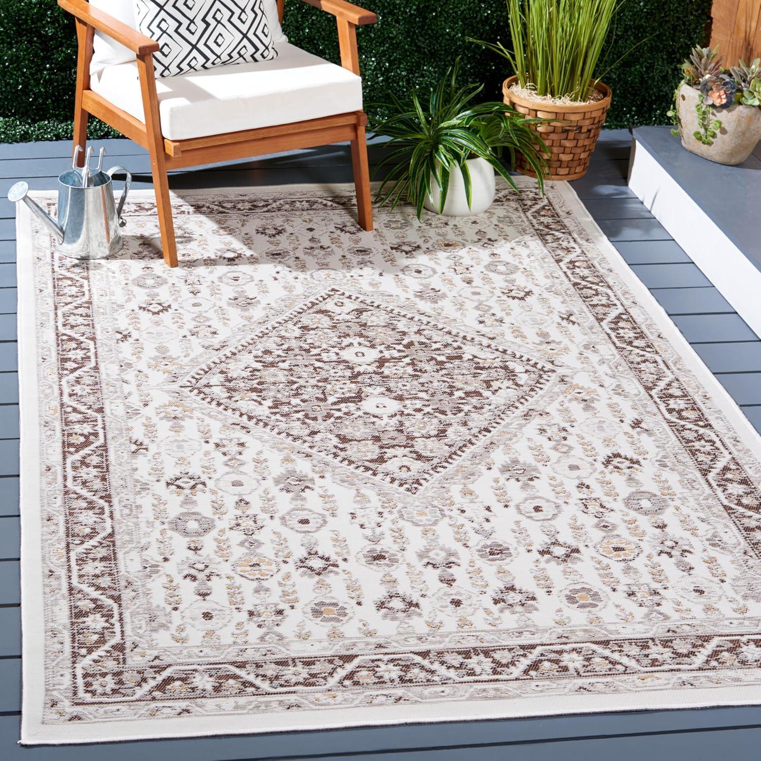 image:imageSAFAVIEH Washable Rug Outdoor Sunrise Collection 8 x 10 Ivory amp Rust Sage NonShedding amp Easy to Clean Ideal for Patio Backyard Mudroom SUN620AGreyBeige Black