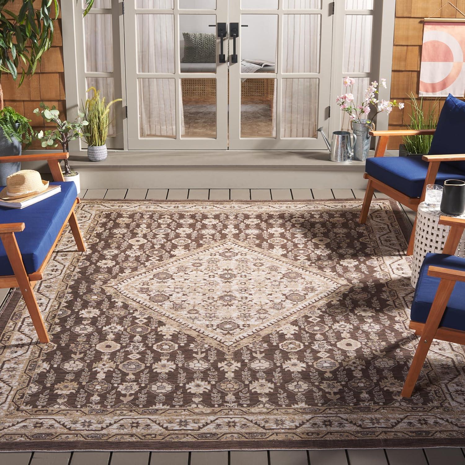 image:imageSAFAVIEH Washable Rug Outdoor Sunrise Collection 8 x 10 Ivory amp Rust Sage NonShedding amp Easy to Clean Ideal for Patio Backyard Mudroom SUN620AGreyBeige Black