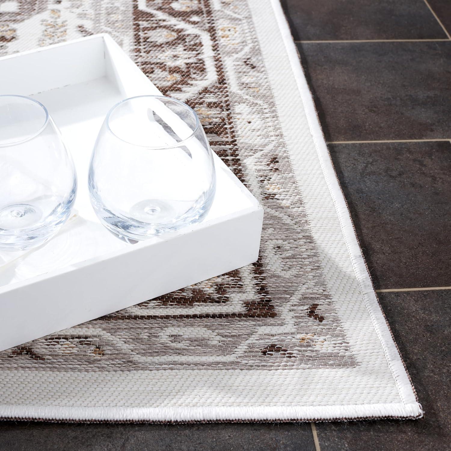 image:imageSAFAVIEH Washable Rug Outdoor Sunrise Collection 8 x 10 Ivory amp Rust Sage NonShedding amp Easy to Clean Ideal for Patio Backyard Mudroom SUN620AGreyBeige Black