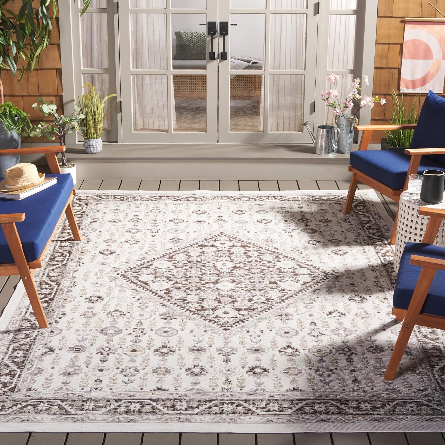 image:imageSAFAVIEH Washable Rug Outdoor Sunrise Collection 8 x 10 Ivory amp Rust Sage NonShedding amp Easy to Clean Ideal for Patio Backyard Mudroom SUN620AGreyBeige Black