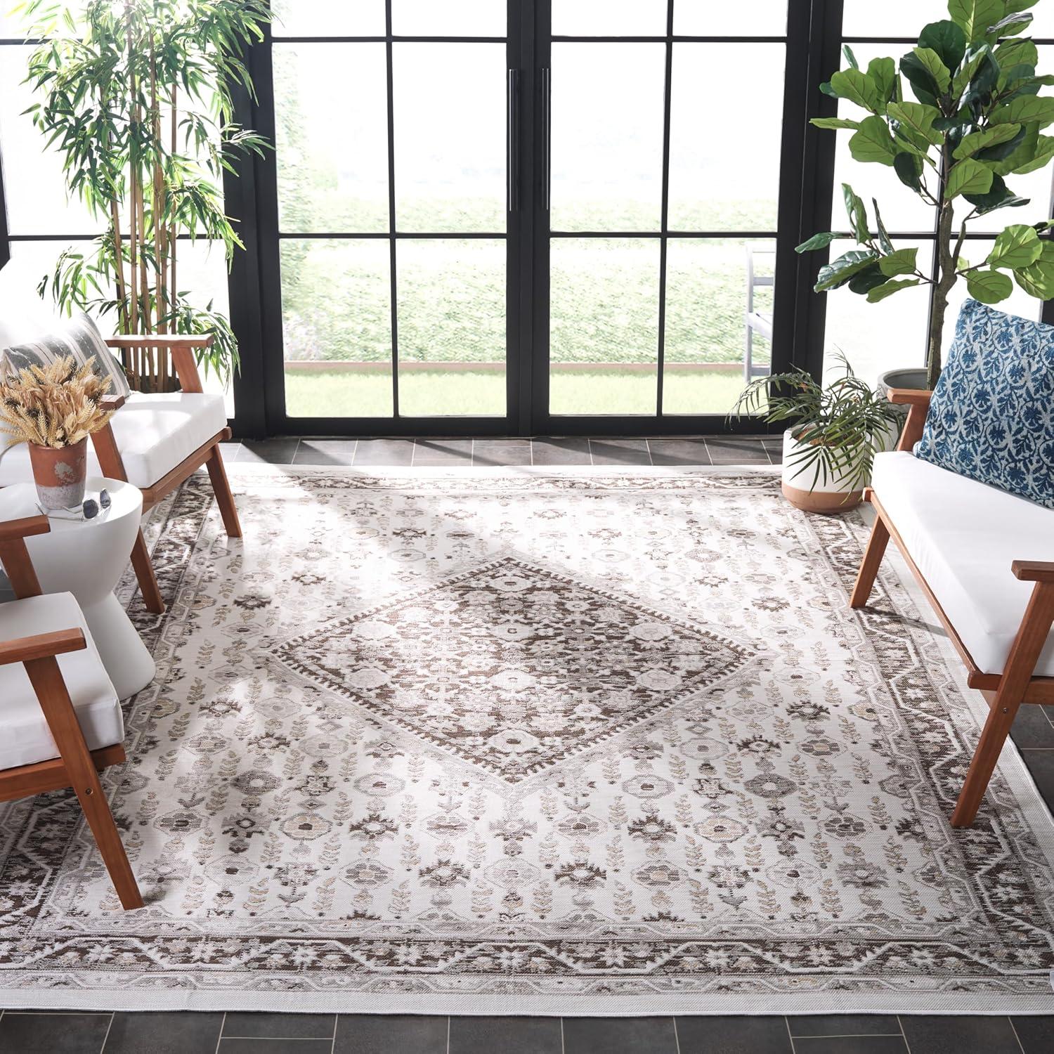 image:imageSAFAVIEH Washable Rug Outdoor Sunrise Collection 8 x 10 Ivory amp Rust Sage NonShedding amp Easy to Clean Ideal for Patio Backyard Mudroom SUN620AGreyBeige Black