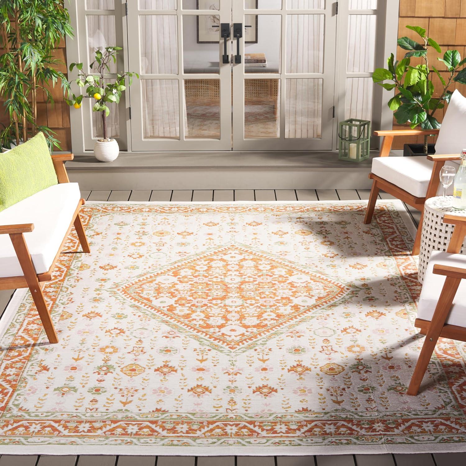 image:imageSAFAVIEH Washable Rug Outdoor Sunrise Collection 8 x 10 Ivory amp Rust Sage NonShedding amp Easy to Clean Ideal for Patio Backyard Mudroom SUN620AIvoryRust Sage