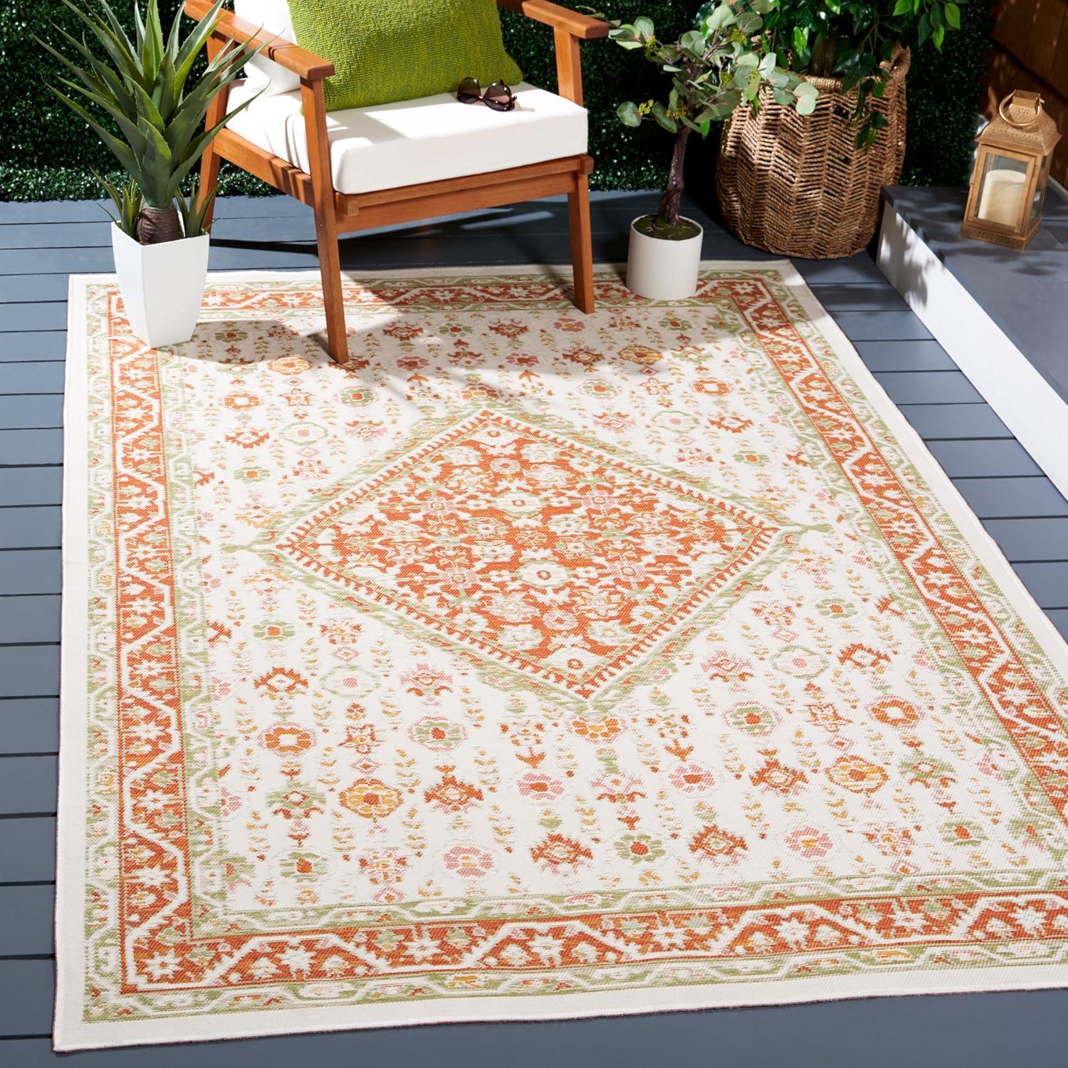 image:imageSAFAVIEH Washable Rug Outdoor Sunrise Collection 8 x 10 Ivory amp Rust Sage NonShedding amp Easy to Clean Ideal for Patio Backyard Mudroom SUN620AIvoryRust Sage