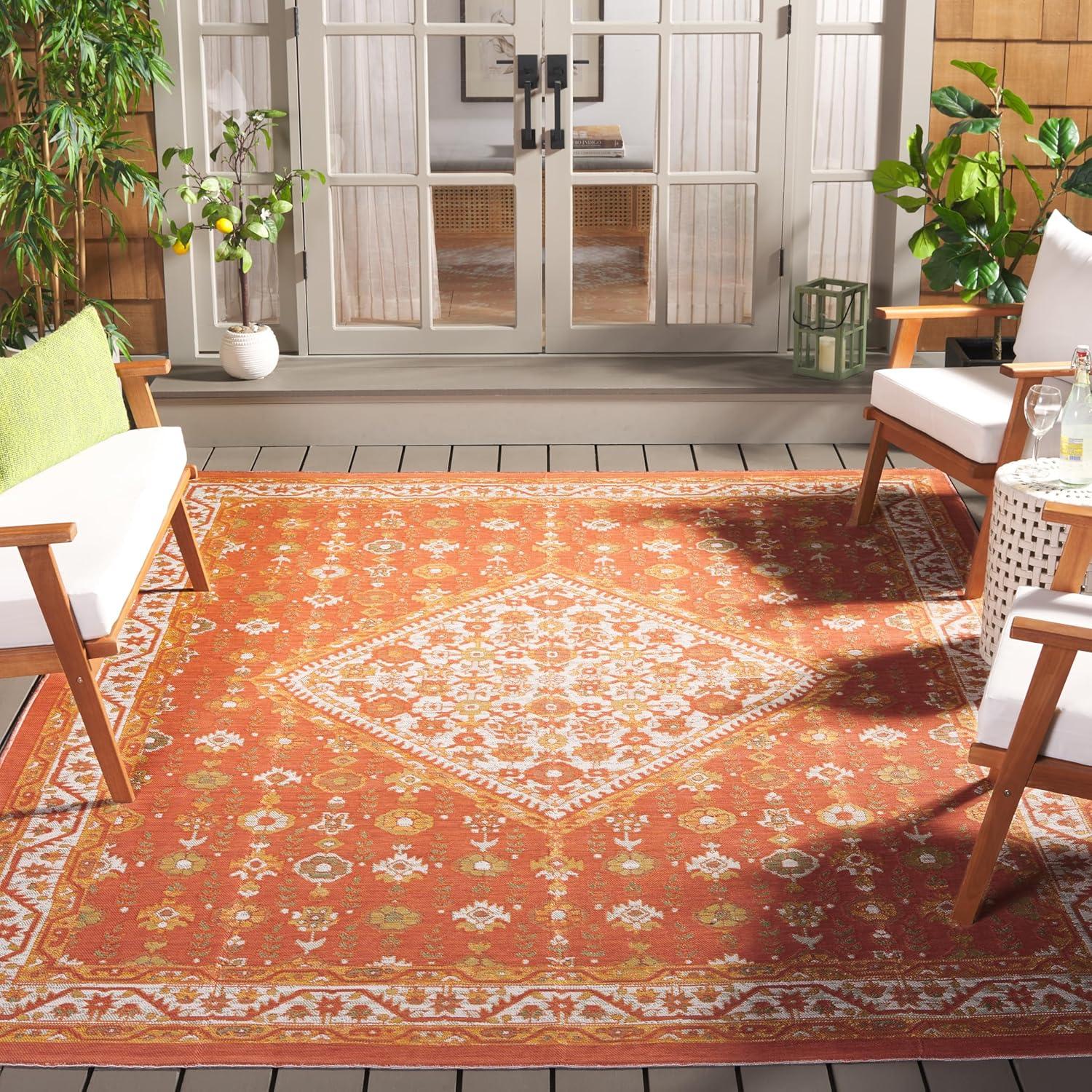 image:imageSAFAVIEH Washable Rug Outdoor Sunrise Collection 8 x 10 Ivory amp Rust Sage NonShedding amp Easy to Clean Ideal for Patio Backyard Mudroom SUN620AIvoryRust Sage