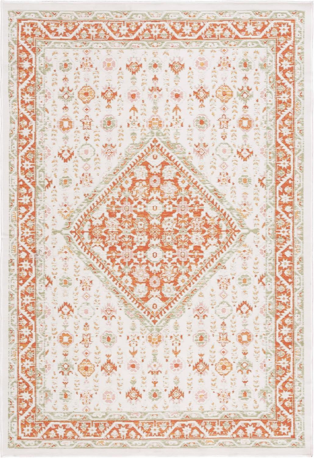 image:imageSAFAVIEH Washable Rug Outdoor Sunrise Collection 8 x 10 Ivory amp Rust Sage NonShedding amp Easy to Clean Ideal for Patio Backyard Mudroom SUN620AIvoryRust Sage