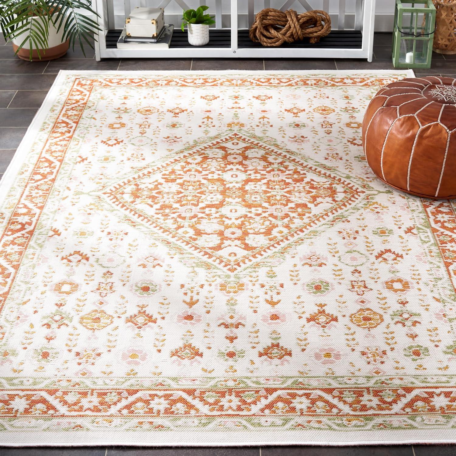 image:imageSAFAVIEH Washable Rug Outdoor Sunrise Collection 8 x 10 Ivory amp Rust Sage NonShedding amp Easy to Clean Ideal for Patio Backyard Mudroom SUN620AIvoryRust Sage