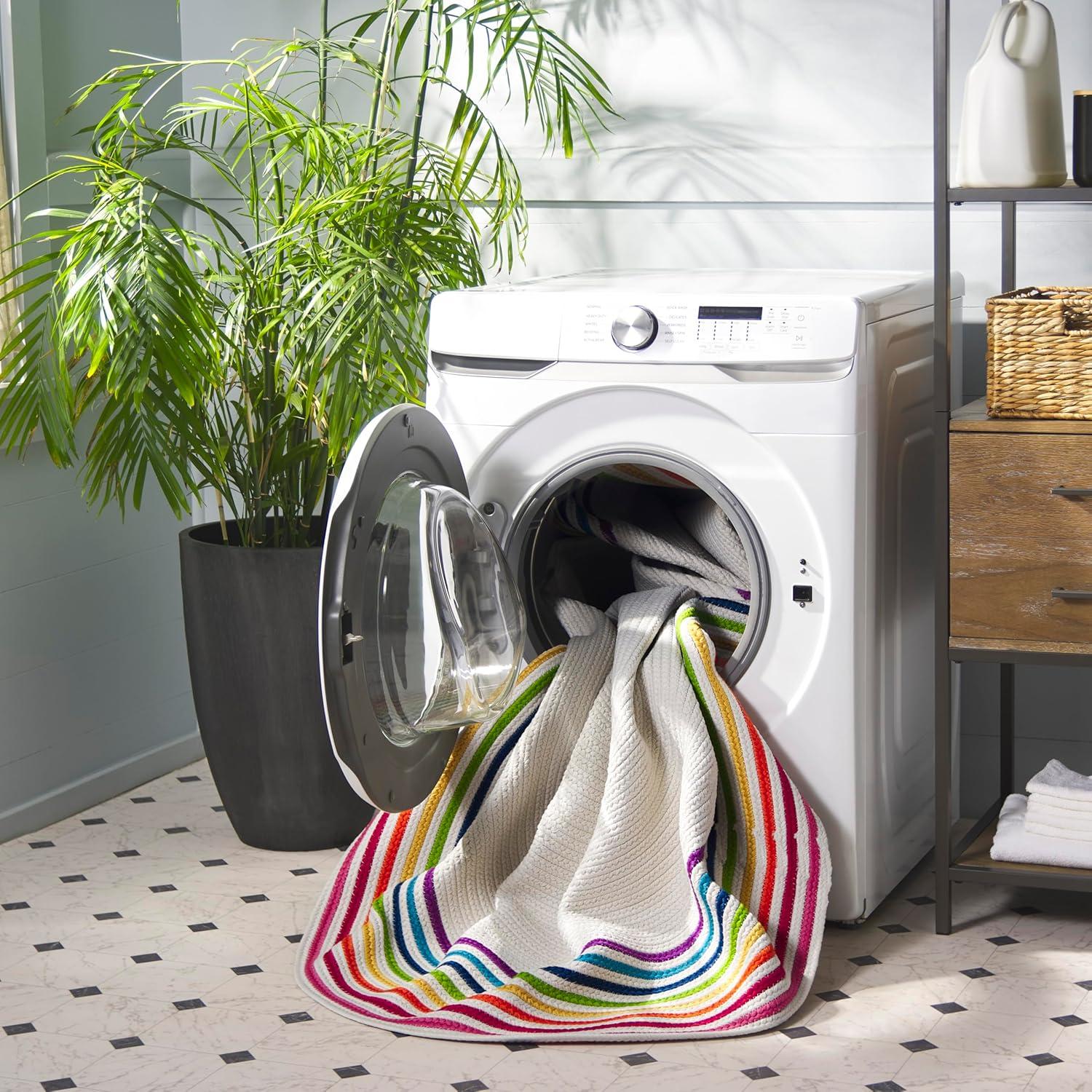 image:imageSafavieh Washable Rug Outdoor Braided Collection 5 x 8 Oval Ivory amp Rainbow Handmade amp Reversible NonShedding amp Easy to Clean Ideal for Patio Backyard Mudroom BRD326AIvoryRainbow