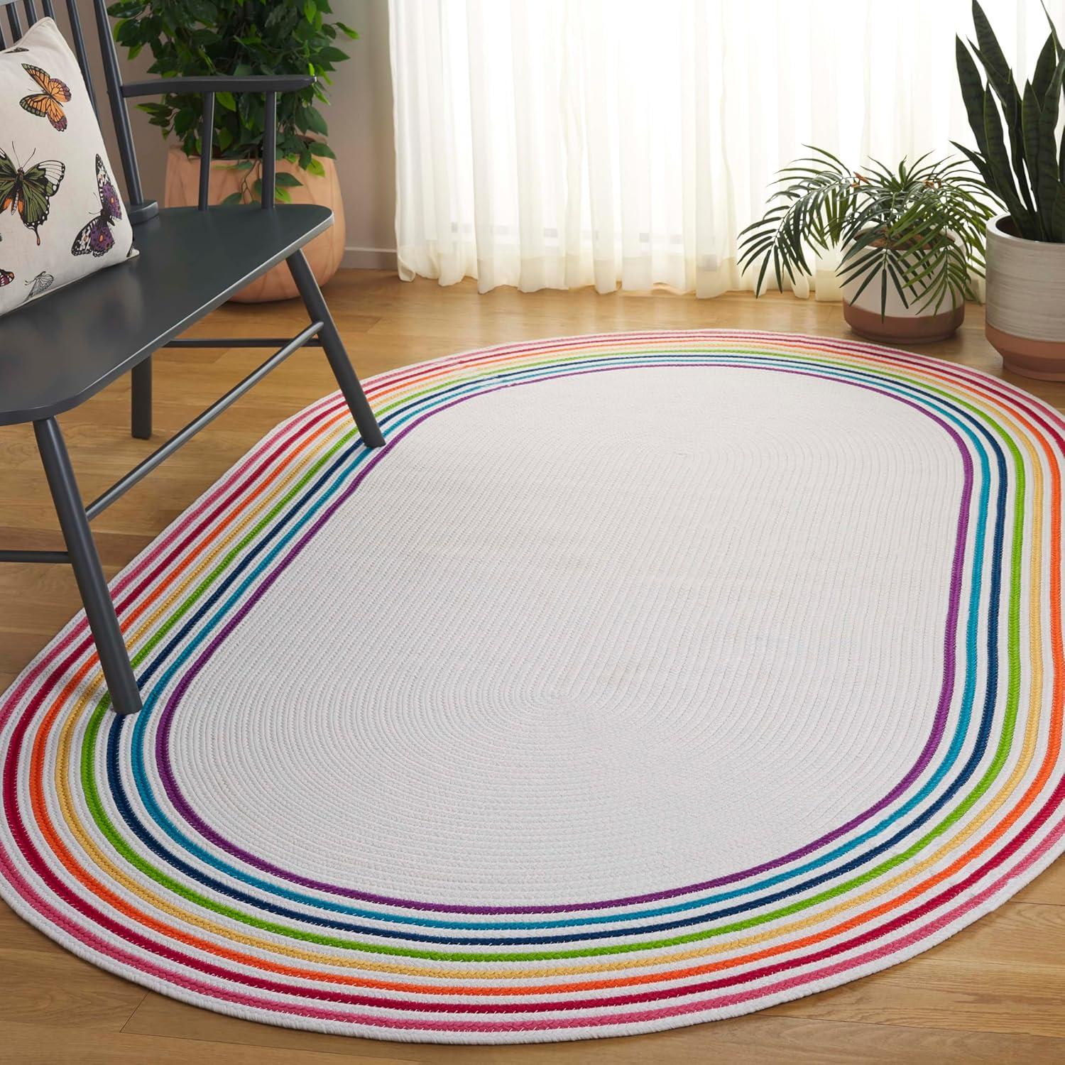 image:imageSafavieh Washable Rug Outdoor Braided Collection 5 x 8 Oval Ivory amp Rainbow Handmade amp Reversible NonShedding amp Easy to Clean Ideal for Patio Backyard Mudroom BRD326AIvoryRainbow