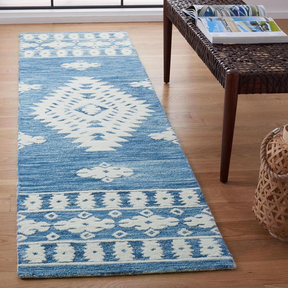 image:imageSAFAVIEH Area Rug 8x10 Aspen Collection Large Rust amp Ivory Handmade Wool Moroccan Boho Tribal Design Ideal for Living Room Bedroom Office Dining Space APN550PBlueIvory