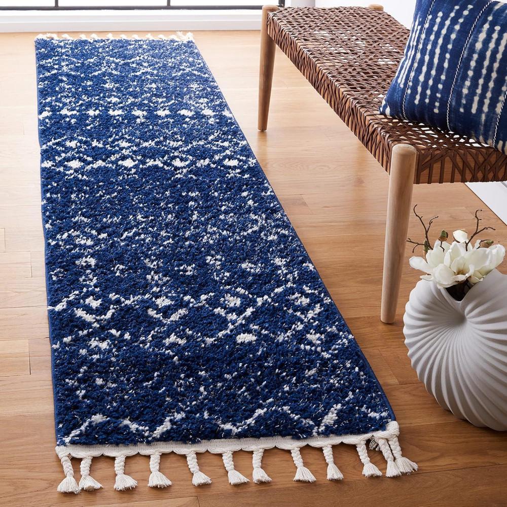 image:imageSAFAVIEH Area Rug 8x10  Berber Fringe Shag Collection  Large  Cream amp Dark Grey Moroccan Design NonShedding amp Easy Cleaning Thick Pile Ideal for Living Room Bedroom Dining Space BFG516ANavyIvory