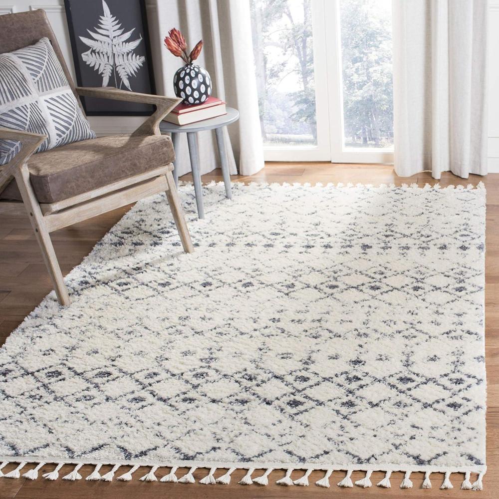 image:imageSAFAVIEH Area Rug 8x10 Berber Fringe Shag Collection Large Cream amp Dark Grey Moroccan Design NonShedding amp Easy Cleaning Thick Pile Ideal for Living Room Bedroom Dining Space BFG516ACreamDark Grey