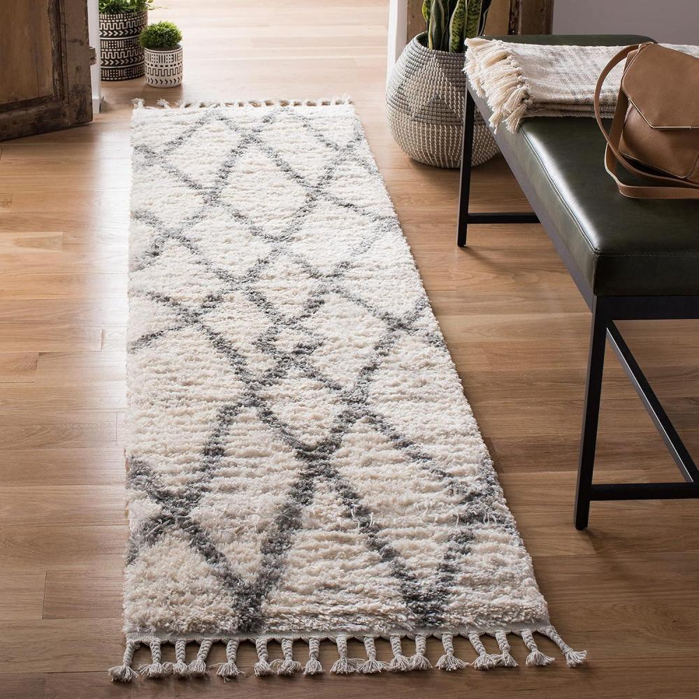 image:imageSAFAVIEH Area Rug 8x10 Berber Fringe Shag Collection Large Creme amp Black Moroccan Design NonShedding amp Easy Cleaning Plush Thick Pile Ideal for Living Room Bedroom Dining Space BFG628BCremeBlack