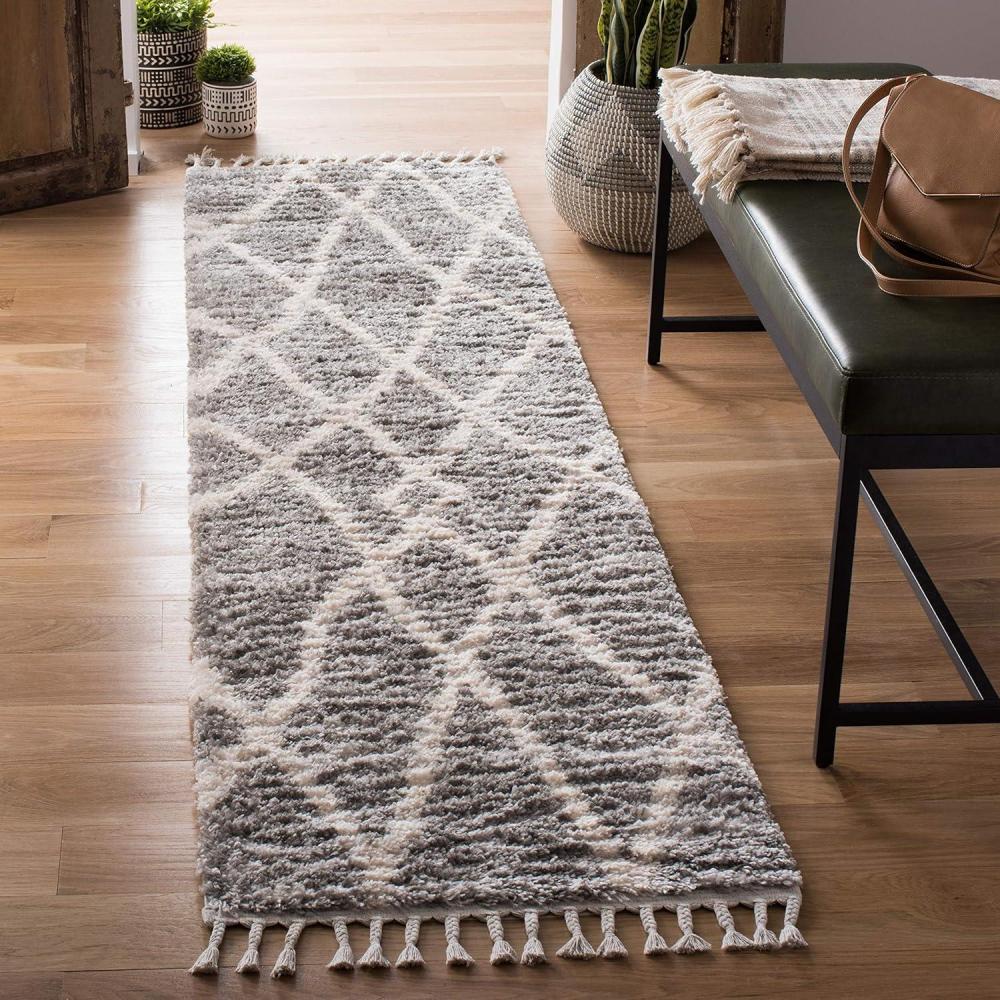 image:imageSAFAVIEH Area Rug 8x10 Berber Fringe Shag Collection Large Creme amp Black Moroccan Design NonShedding amp Easy Cleaning Plush Thick Pile Ideal for Living Room Bedroom Dining Space BFG628BGreyCream