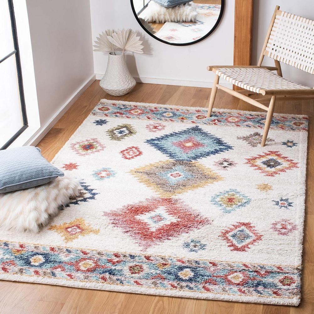 image:imageSAFAVIEH Area Rug 8x10  Calista Shag Collection  Large  Ivory amp Blue NonShedding amp Easy Cleaning Ultra Plush Thick Pile Ideal for Living Room Bedroom Dining Space CAL142AIvoryBlue