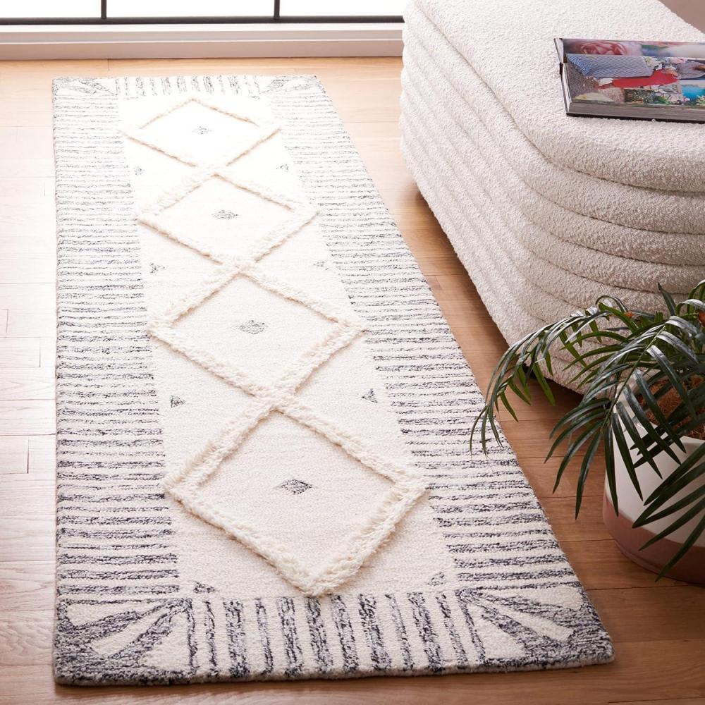 image:imageSAFAVIEH Area Rug 8x10  Casablanca Collection  Large  Ivory amp Black Handmade Wool Moroccan Boho Trellis Design Ideal for Living Room Bedroom Dining Space CSB987AIvoryBlack