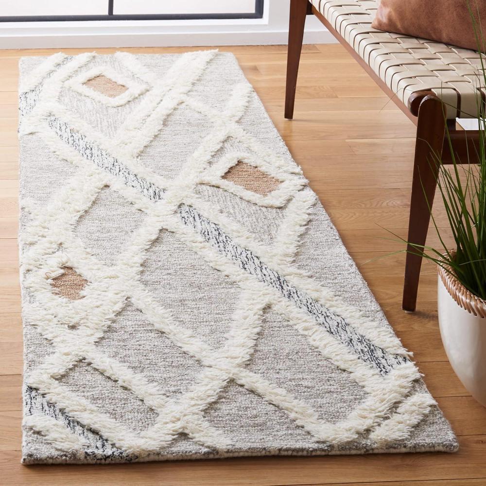 image:imageSAFAVIEH Area Rug 8x10 Casablanca Collection Large Ivory amp Brown Handmade Wool Moroccan Design Ideal for Living Room Bedroom Dining Space CSB975AGreyIvory
