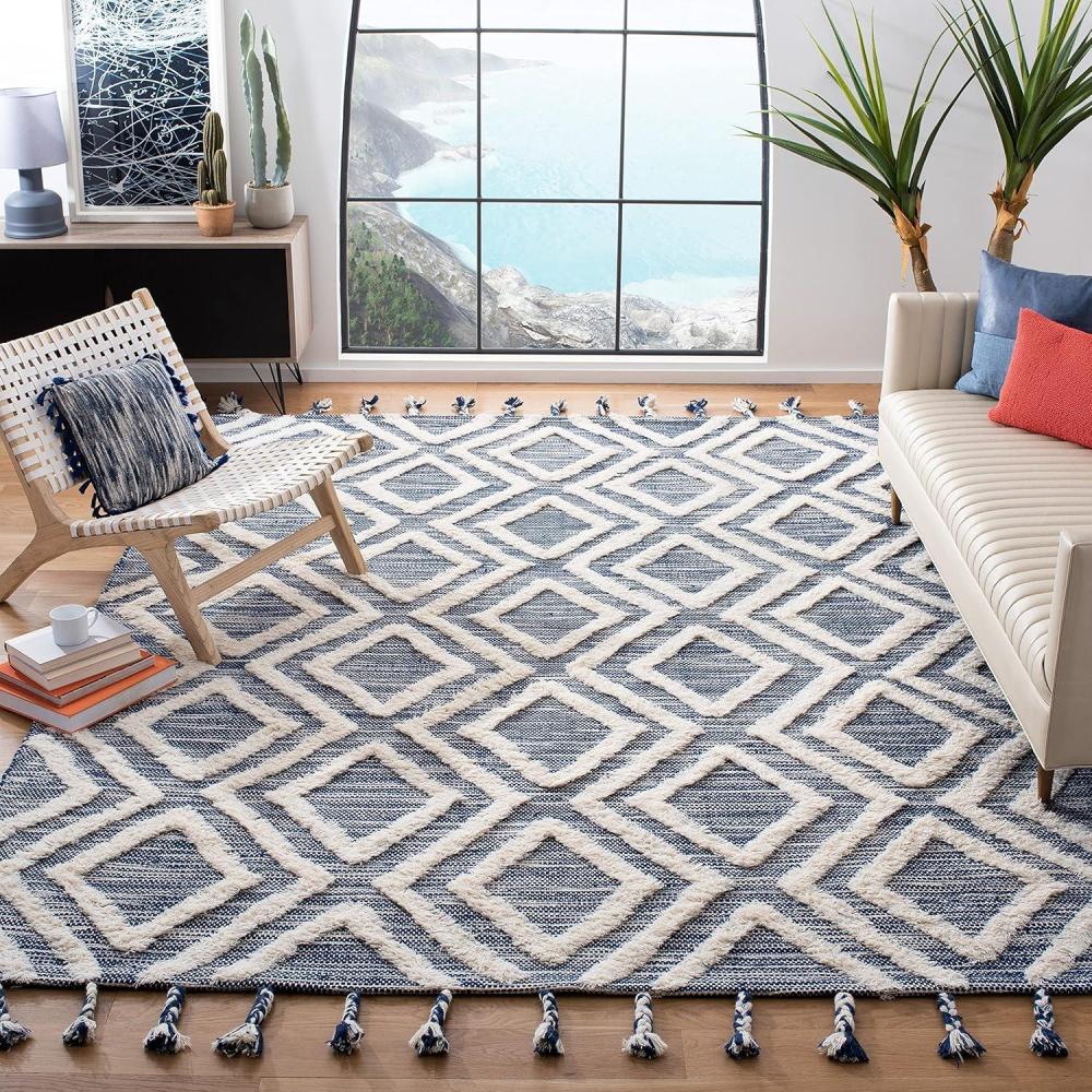 image:imageSAFAVIEH Area Rug 8x10 Kenya Collection Large Black amp Ivory Handmade Wool Moroccan Tassel Design Ideal for Living Room Bedroom Dining Space KNY331ZNavyIvory