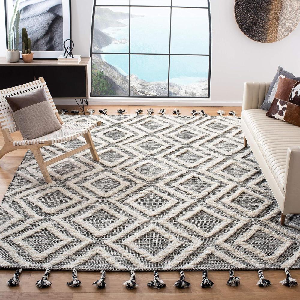 image:imageSAFAVIEH Area Rug 8x10 Kenya Collection Large Black amp Ivory Handmade Wool Moroccan Tassel Design Ideal for Living Room Bedroom Dining Space KNY331ZBlackIvory