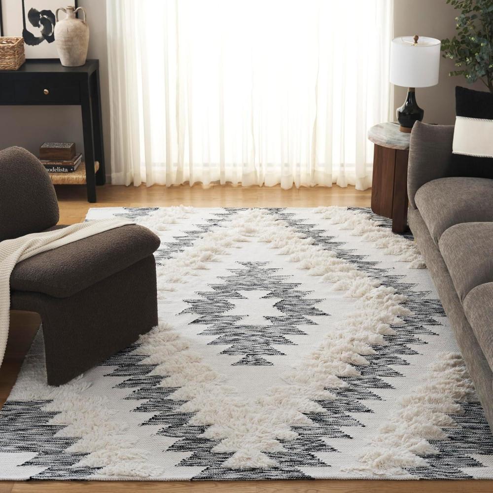 image:imageSAFAVIEH Area Rug 8x10  Kenya Collection  Large  Grey amp Ivory Handmade Wool Moroccan Boho Tribal Design Ideal for Living Room Bedroom Dining Space KNY451FBlackIvory